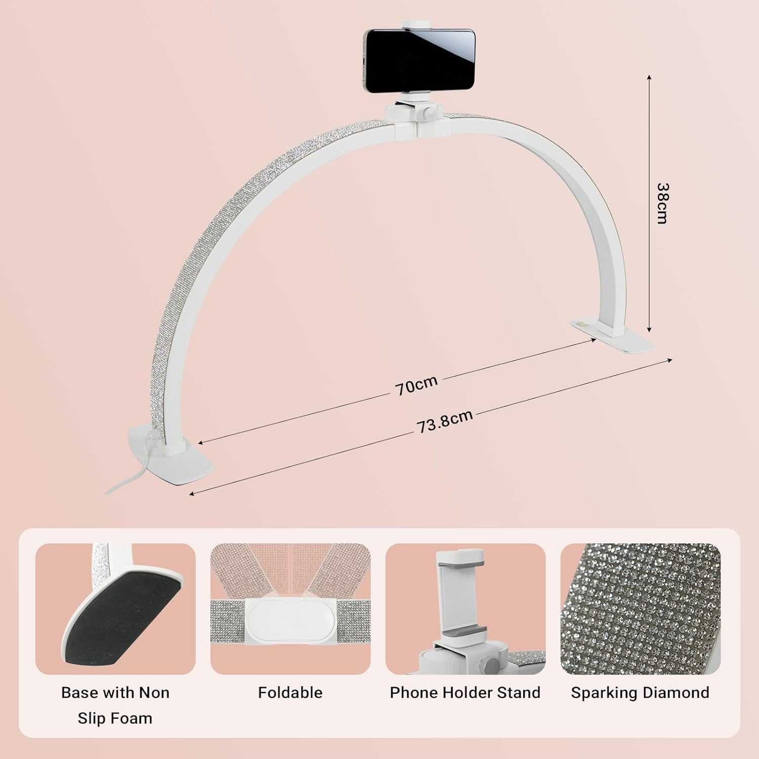 LIWEGHT 29 Inch Half Moon Light for Nail Desk, 4800LM 3 Color Temperature (3000K-6500K) 9 Brightness Dimmable, Foldable Nail Table Lamp for Manicure Eyelash Extensions Tattoo Skincare, White image number 3