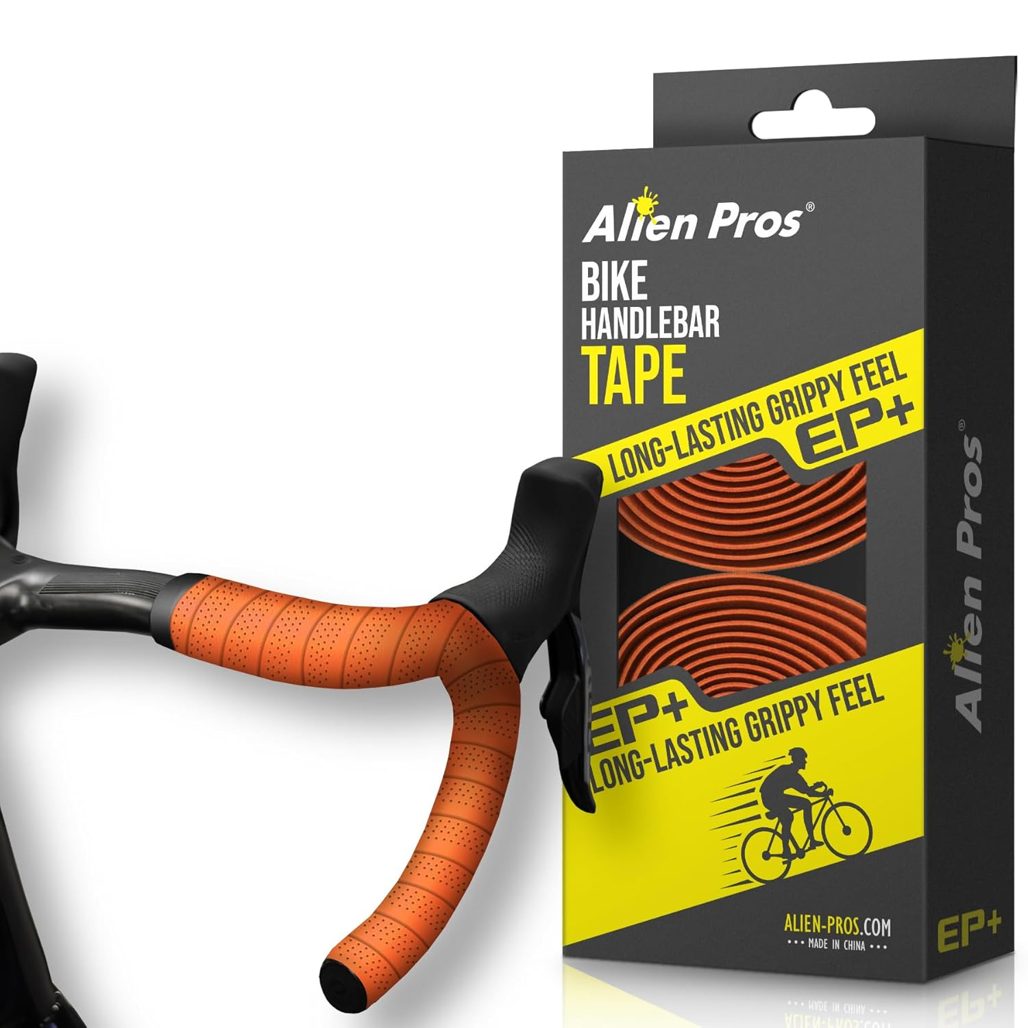 Alien Pros Bike Handlebar Tape Orange New Model EP+ (Set of 2) - Wrap Your Bike for an Awesome Comfortable Ride - Enhance Your Bike Grip with These EVA PU plus Bicycle Handle Bar Tape, Orange image number 2