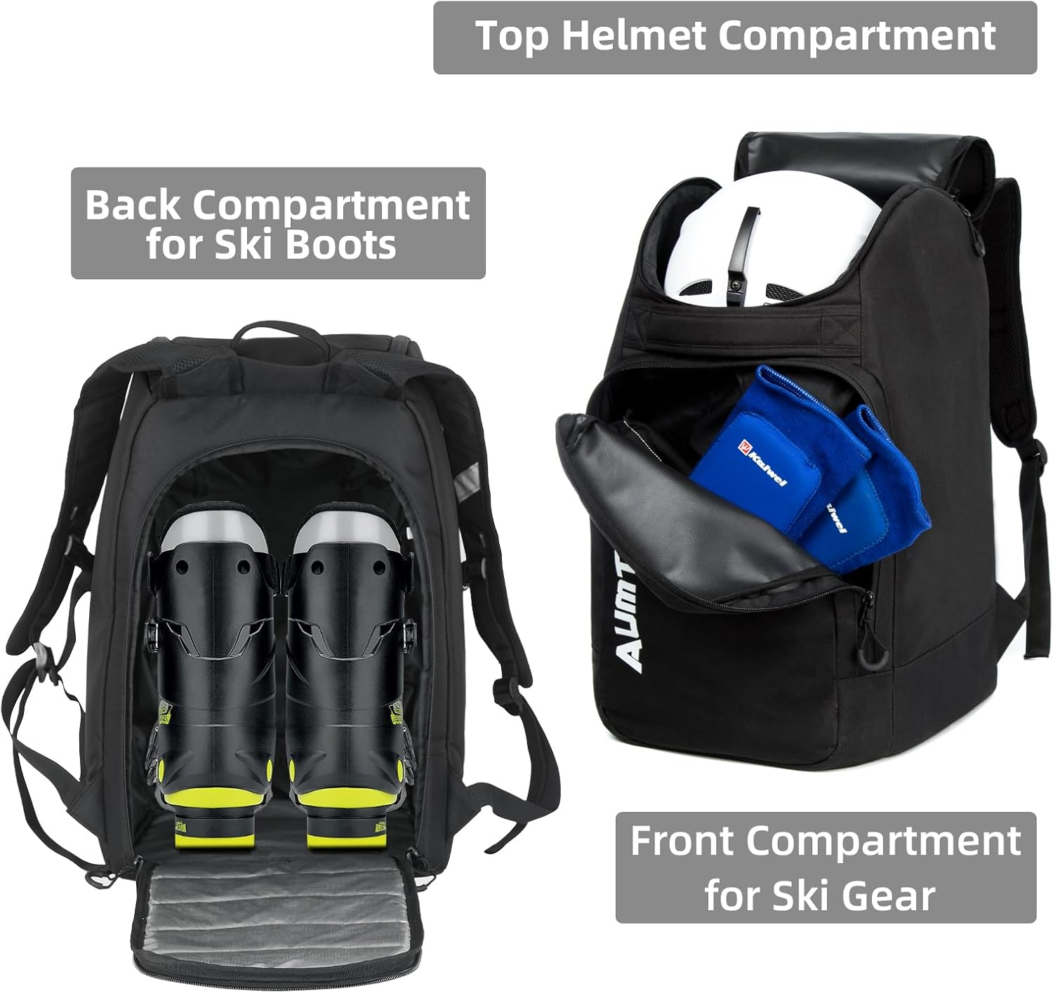 AUMTISC Ski Boot Bag Backpack, Padded Ski Boots and Helmet Bags for Flying Air Travel, Skiing Gear, Goggles, Gloves, Skis & Snowboard image number 4