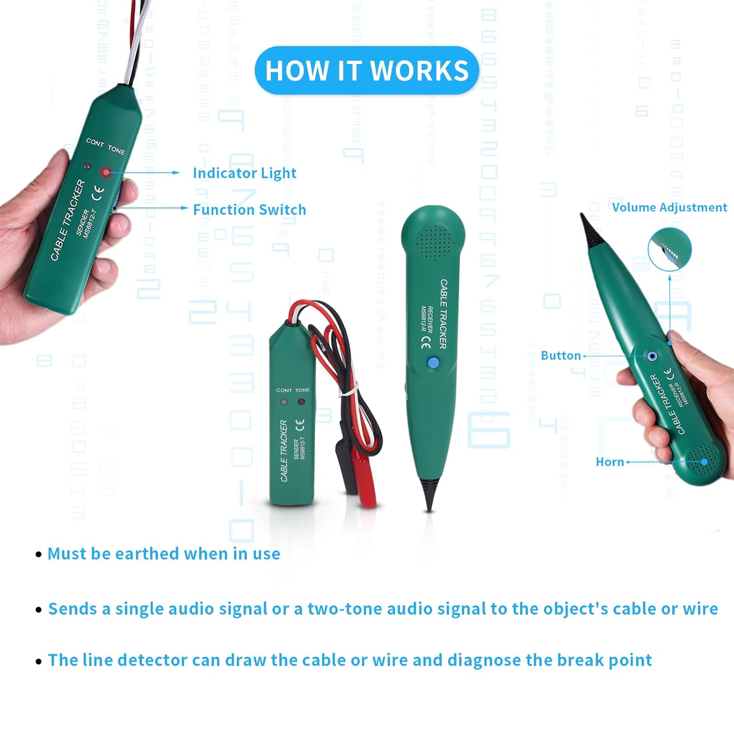 Cable Tracker, Professional Network Wire Tracker, Ethernet Tracker, Telephone Tone Generator, Circuit Breaker Finder, Electric, Automotive Wire Tracker Used to Detect and Identify and Inspect Cables. image number 4