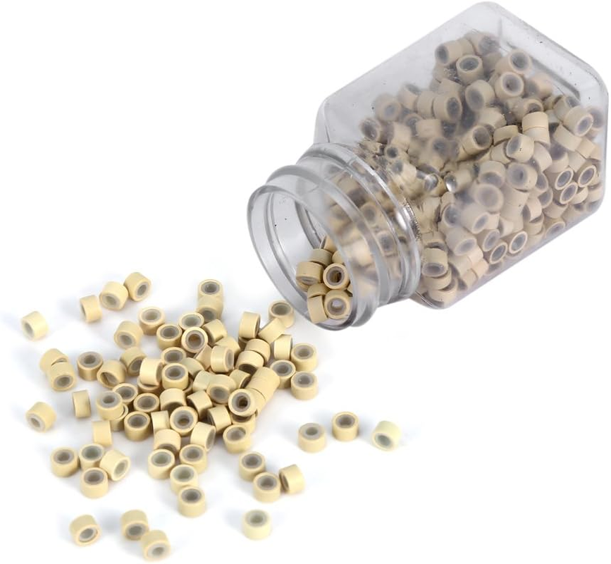 EVGATSAUTO 500PCS Hair Extension Rings, 5 Colors Aluminum Silicone Lined Loops with Soft Comfortable Undetectable Hold for Human Hair (Blonde)