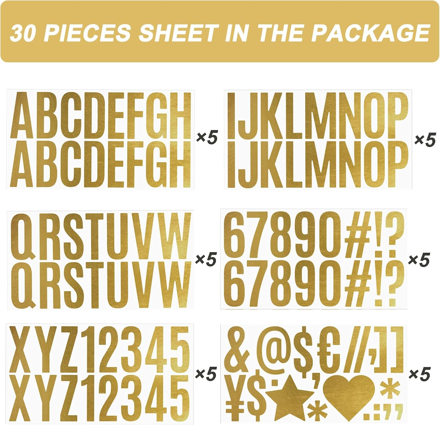 500Pcs Large Letter Stickers Gold Big Font Alphabet Numbers 2.5 Inch Self-Adhesive Decal Sticker for Bulletin Board Poster Scrapbook Mailbox Cars Classroom Decor - Gold image number 4