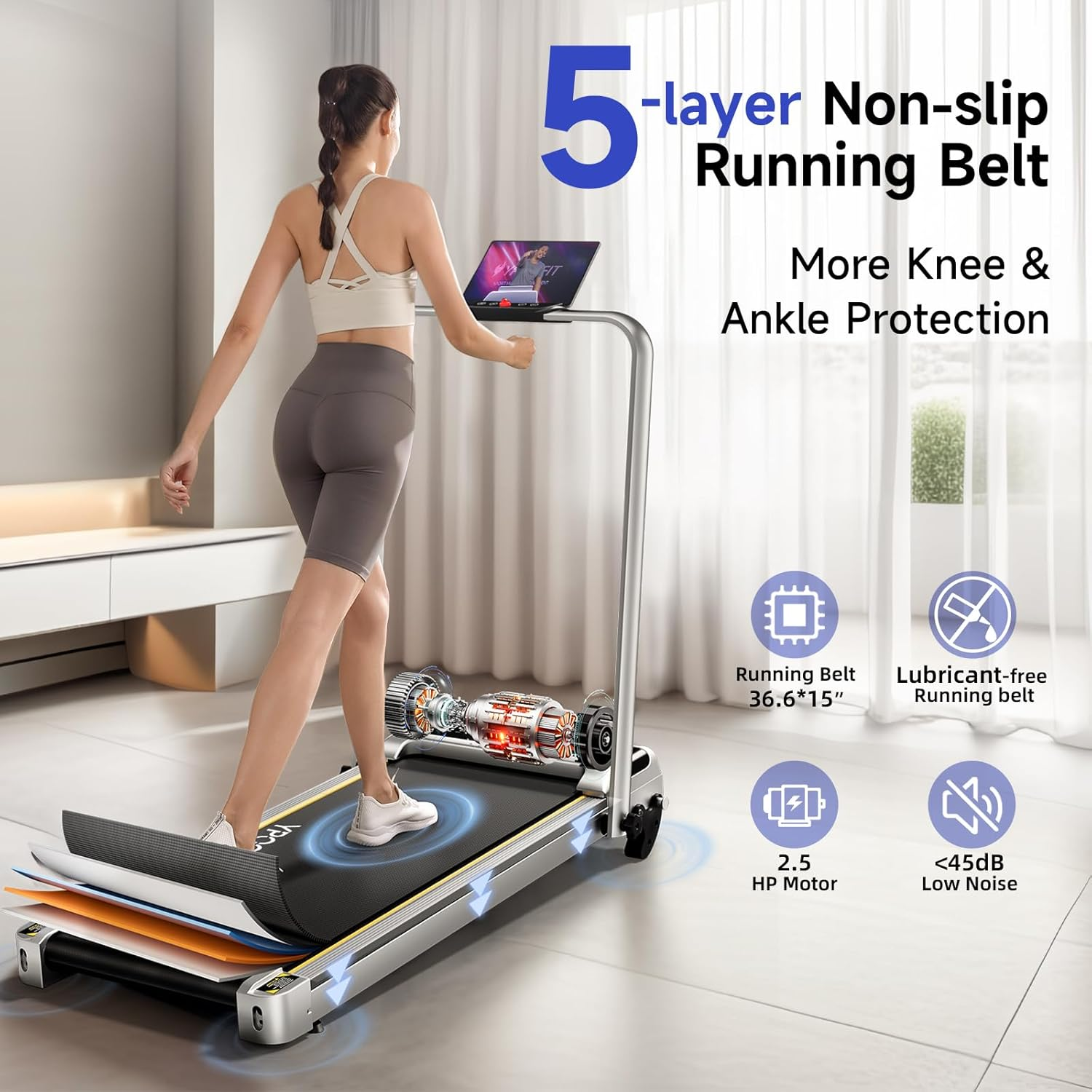 YPOO Walking Pad Treadmill, Walking Pad with Incline, Foldable Treadmills for Home Office Gym Exercise, Portable Desk Treadmill for Jogging&Running, Running Machine for Workout Exercise image number 5
