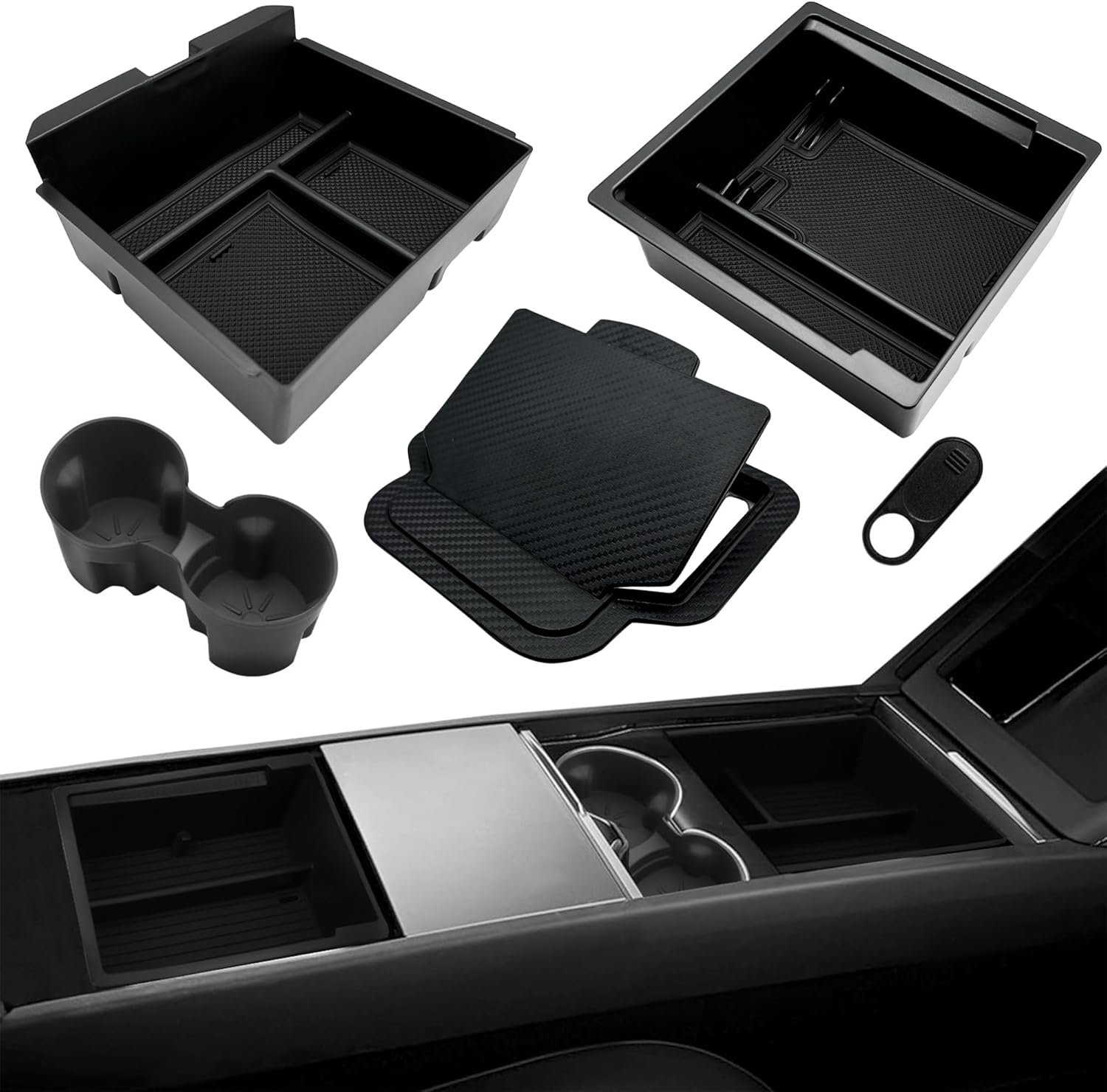 TSWCBYYLB Center Console Organizer Tray for 2025 Tesla Model Y Juniper & 2025 2024 Tesla Model 3 Highland Accessories, Armrest Hidden Organizer Box Cup Holder image number 4