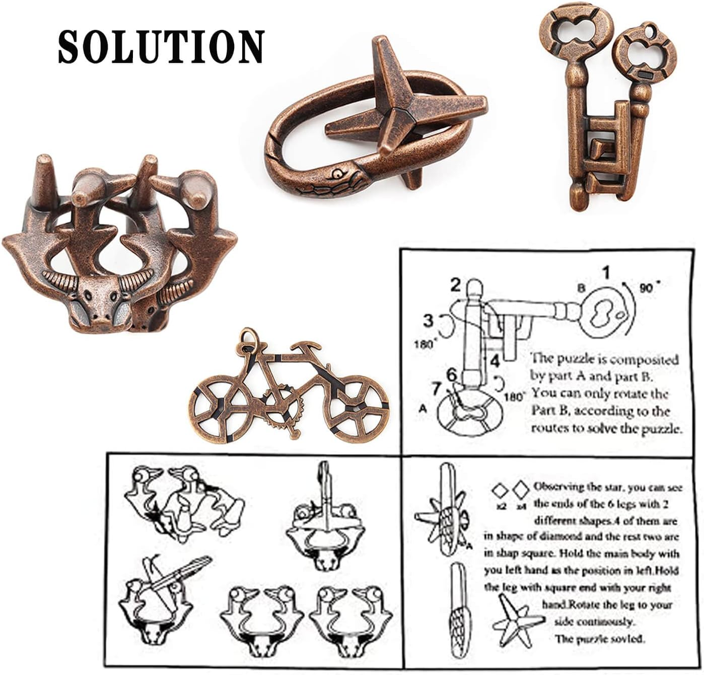 4 Pieces Brain Teaser Puzzles，Metal Cast Puzzle Games Toys，3D Highly Difficult Adult Puzzles，Iq Educational Box for Kids and Teens