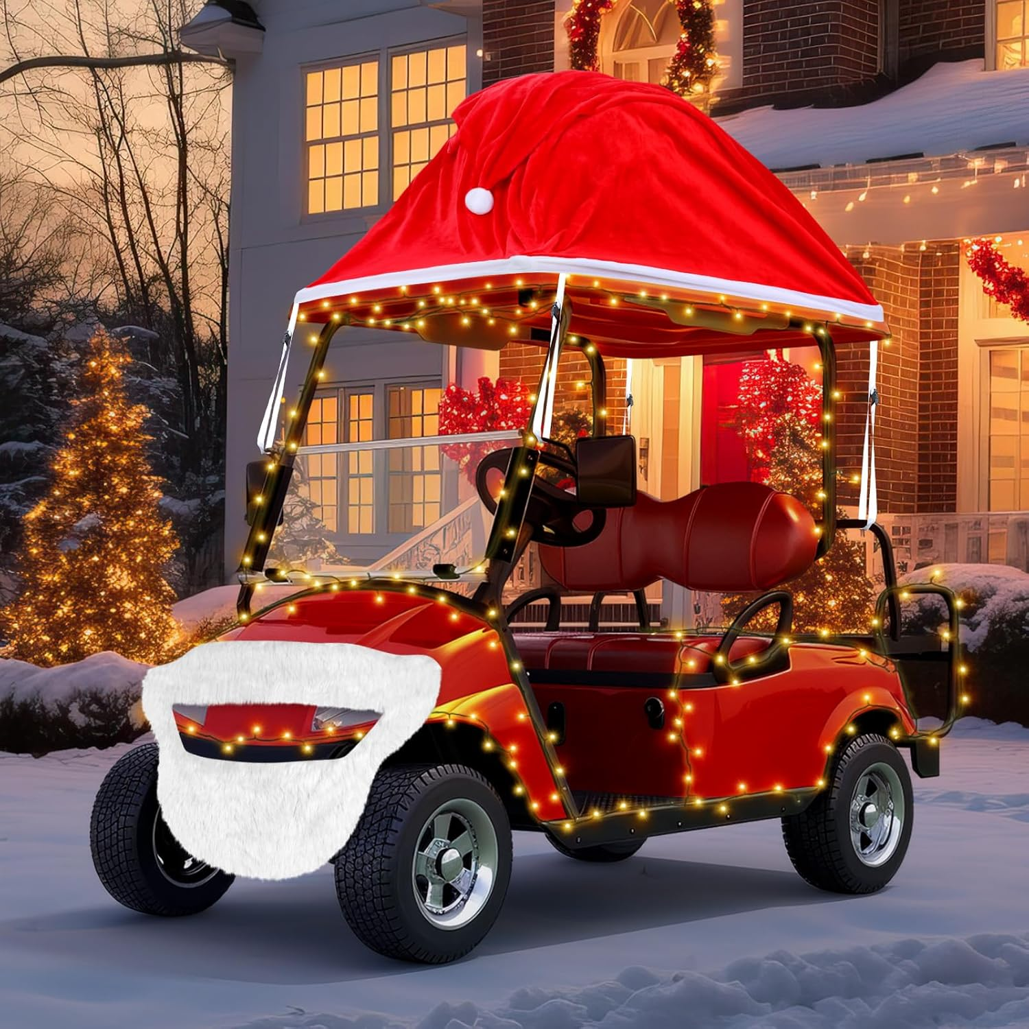 Datanly 18 Ft Giant Christmas Decorations for Car Golf Cart Santa Hat for Car Velvet Santa Hat with Beard Car Accessories Santa Claus Decorations for Cars Christmas Car Decor Cover for Most Car