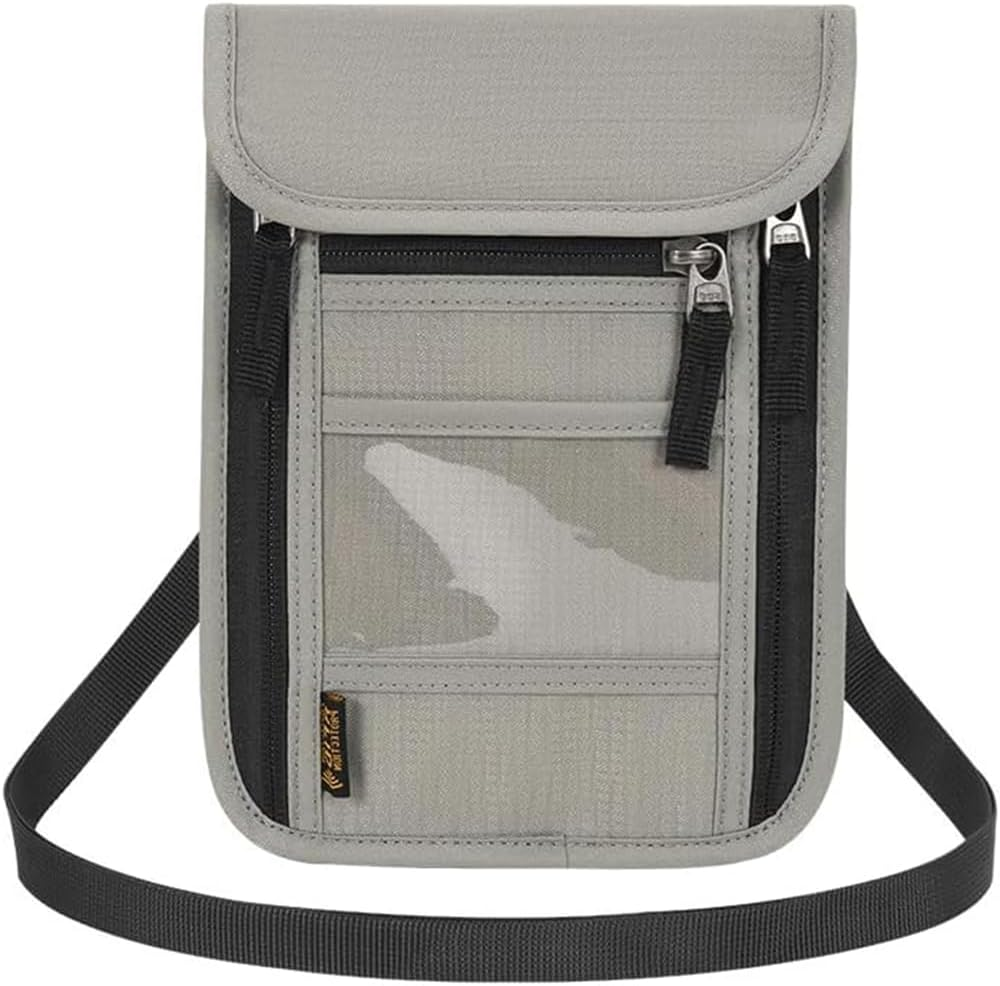 RUTREZOGO Travel Neck Bag Passport Holder with Adjustable Strap, Unisex Lightweight Document Organizer with Zipper for Cash, Credit Cards, and Travel Essentials (Light Gray) image number 4