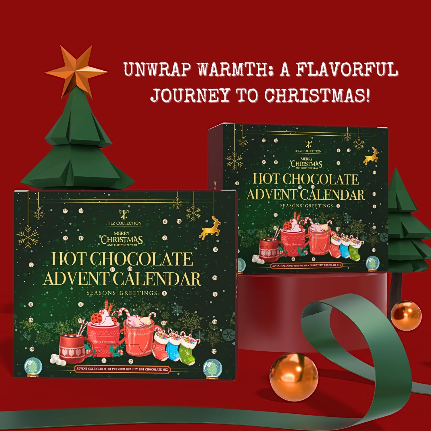 2023 Advent Calendar: 24-Day Set with Hot Chocolate Selection, Marshmallows, Candy Canes, Chocolate Drops - 12 Flavors image number 5