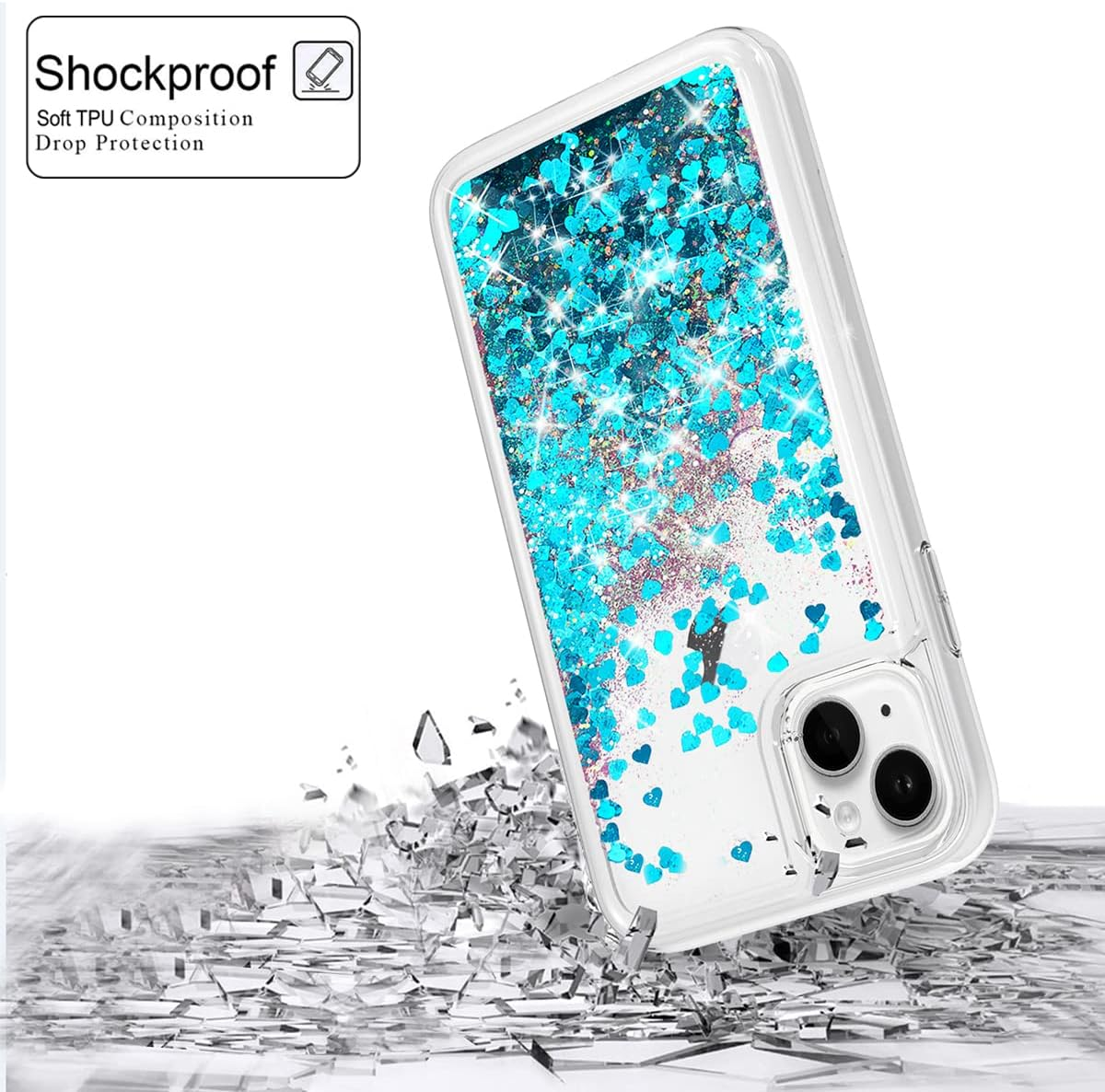 WORLDMOM for Iphone 14 Case,Bling Moving Liquid Floating Sparkle Colorful Glitter Waterfall TPU Protective Case for Iphone 14 [6.1 Inch 2022], Blue