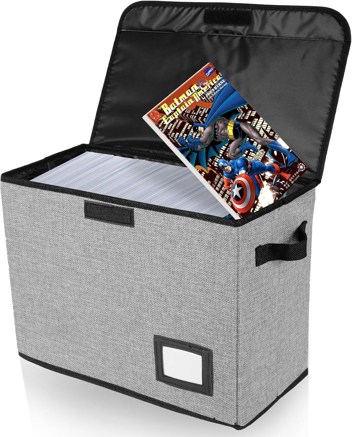 Comic Book Storage Box, Collapsible Comic Book Box, Washable Integrated Comic Book Bin, Foldable Comic Short Box Holds 150-180 Comics, Comic Book Bin Container for Home Office (Black)
