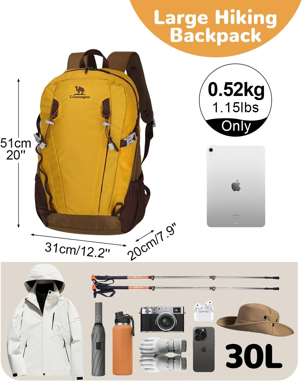 Outplea 30L Large Hiking Backpack for Men Women, Traveling Backpacks with anti Theft Pocket, Waterproof Rucking Sports Rucksack for Camping image number 2