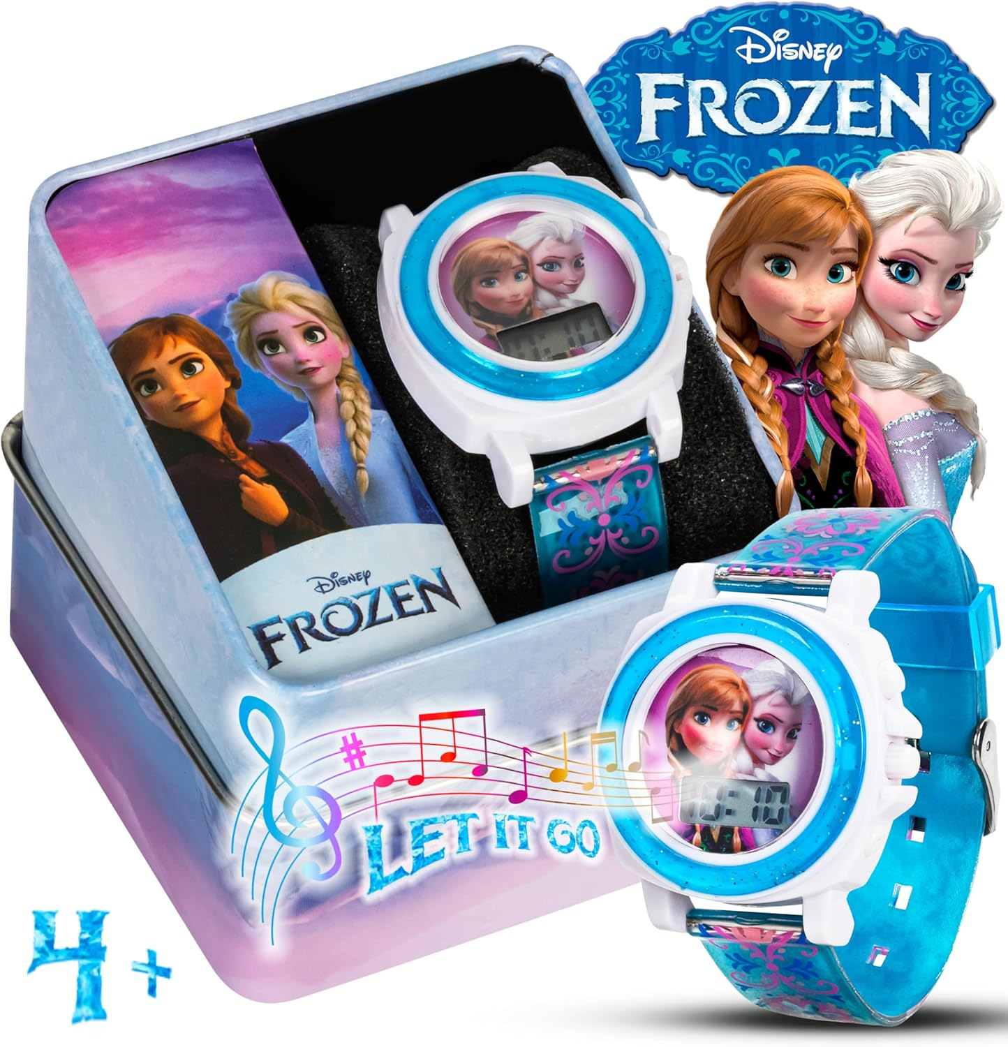 Disney Frozen Digital Watch for Kids with Anna and Elsa Design, Plays "Let It Go" Song, Adjustable Silicone Strap, Clear LCD Display, Ages 4 and Up, Blue, Digital,Quartz Movement image number 3