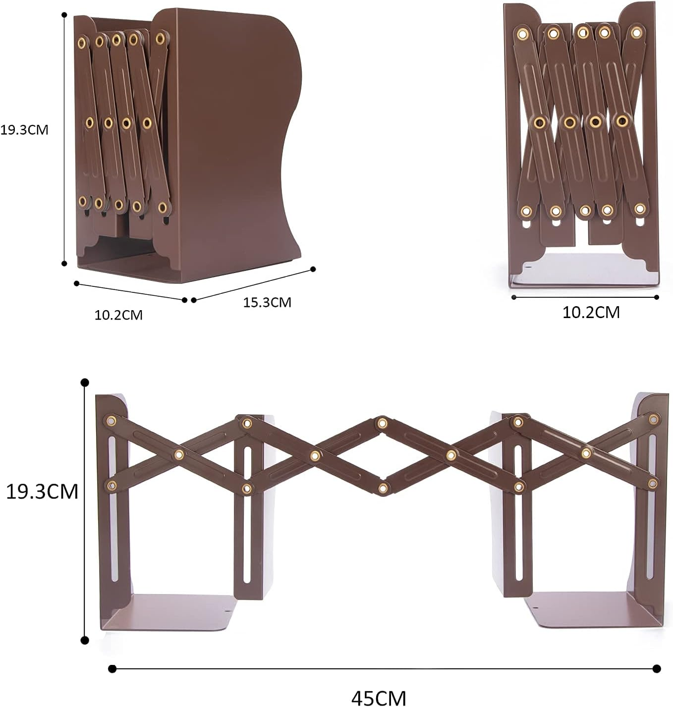 Aobopar Book Ends, Bookends for Shelves, Book Organizer for Desk, Metal Bookends for Heavy Books, Book Holders for Shelves, Suitable for Office, Home and School Use (Brown)