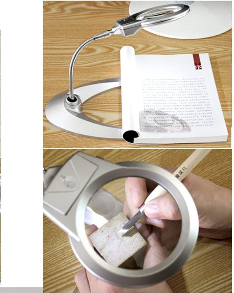 130Mm 2 LED Lamp Desktop Magnifying Glass Metal Hose Can Be Bent 360 Degree Adjustment Desktop Reading Maintenance Magnifier image number 1