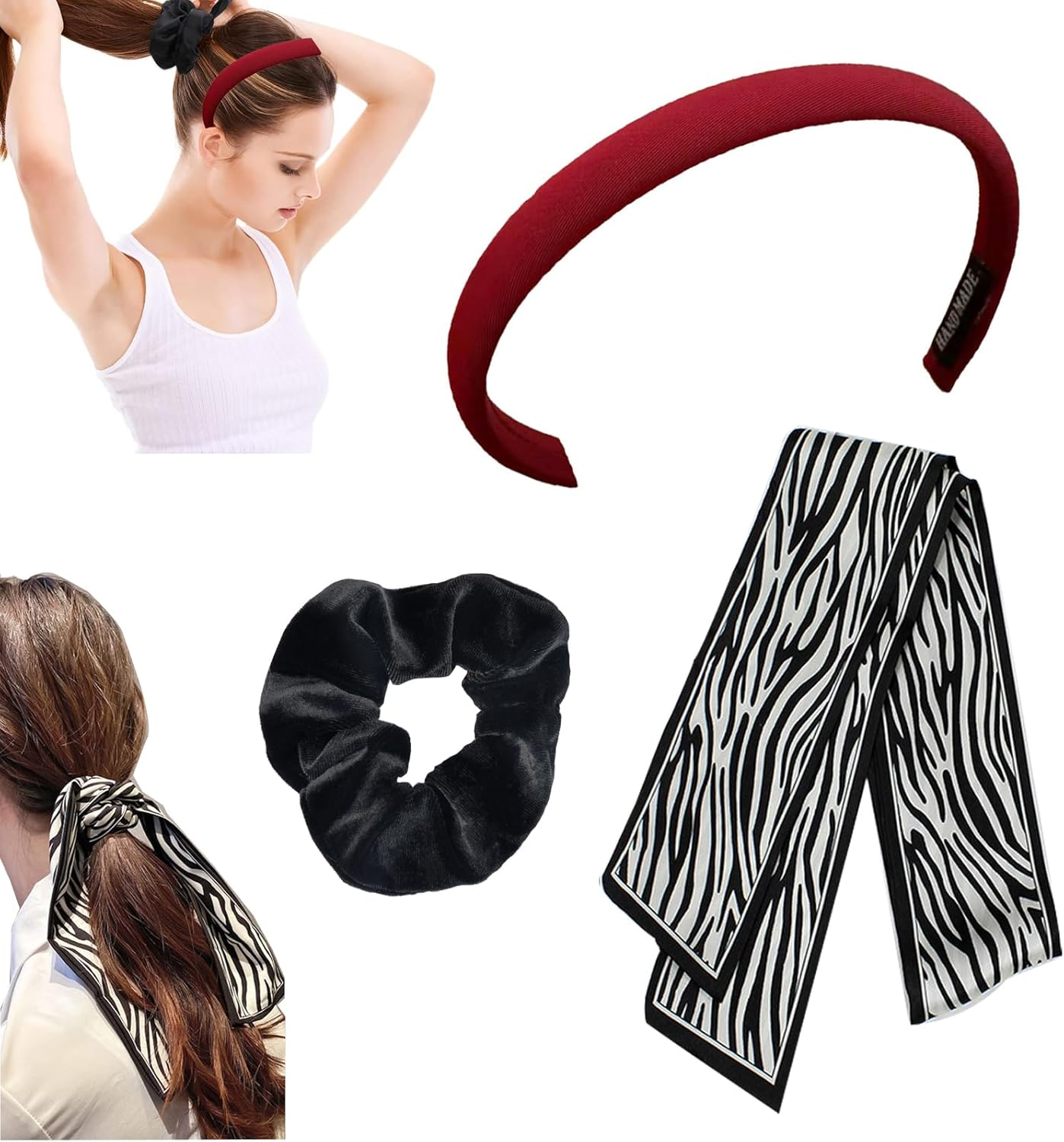 DHWEKU Headband, Vintage Hair Band, Headband Knot Warp, Wide Retro Headband Hair Band, Fabric Headband for Women Girls Deliveries, with Elastic Bands and Hair Bands, 3-Piece Set image number 1