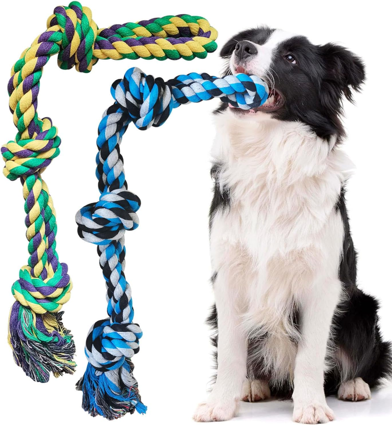 TUAHOO 2 Pack Dog Rope Toy for Large Breed Aggressive Chewers, Nearly Indestructible Dog Toys for Tug of War, Interactive Toy for Boredom, 100% Cotton Chew Teeth Cleaning (55Cm, 390G/Each) image number 3