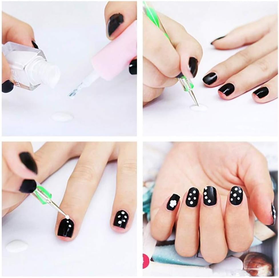5 Pc 2 Way Dotting Pen Tool Nail Art Tip Dot Paint Manicure Kit