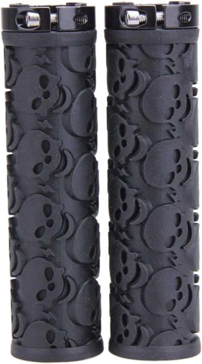 2 Pcs Bike Handlebar Grips Skull Style Bicycle Grips Soft Rubber Lock-On Handle Grips for Bicycle Mountain BMX