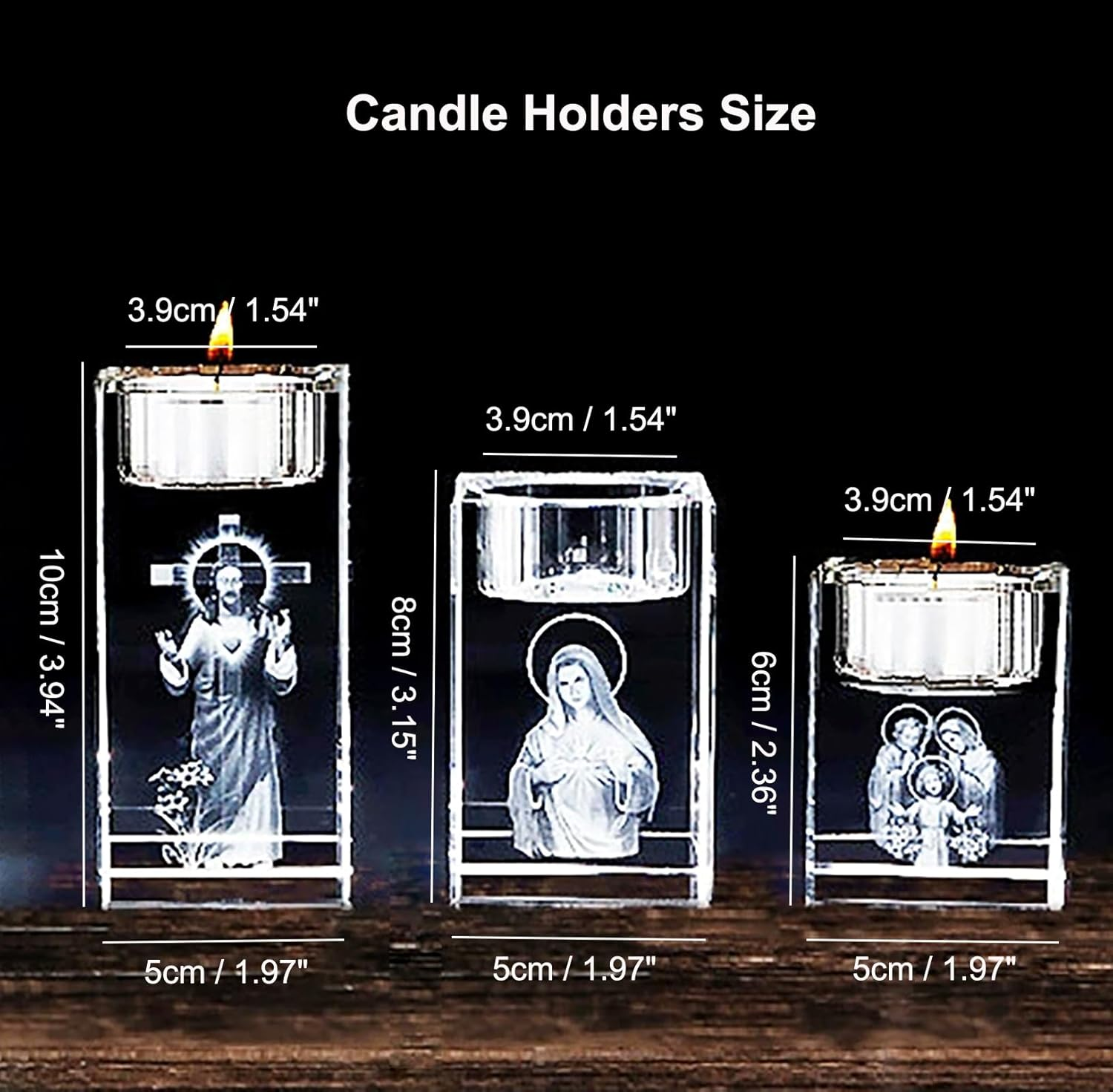 Crystal Candle Holders Set of 3, Tea Light Candle Holders, Glass Votive Candlestick Holders for Home Decoration for Wedding, 6X5Cm-8X5Cm-10X5Cm (Excluding Candles) (3 Pack Crystal) image number 2