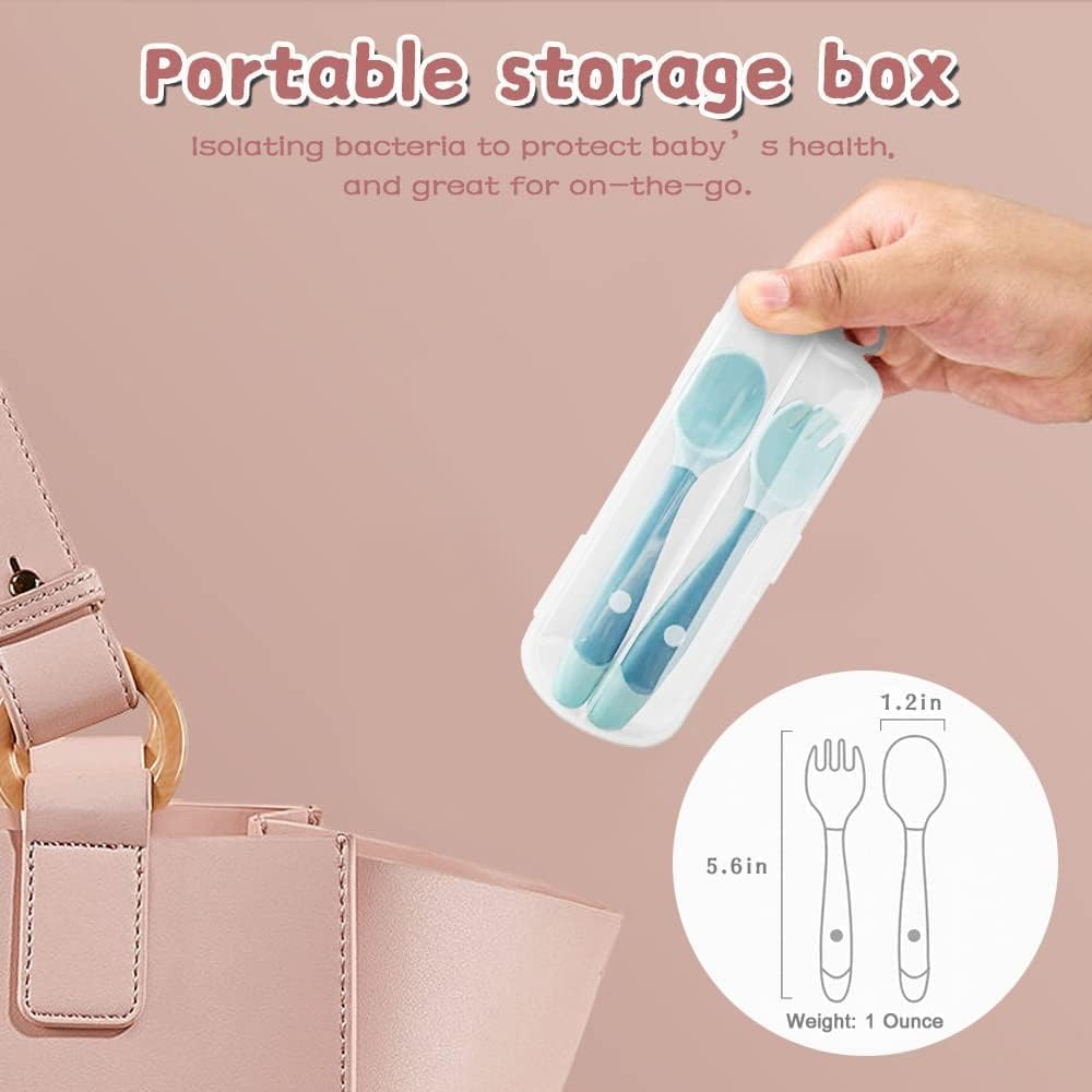 Toddler Utensils with Travel Case, Baby Spoon and Fork Set for Self-Feeding,Silicone Bendable Handle, Easy Grip Heat-Resistant, Self-Feeding Flatware Sets for Kids (2 Set, Yellow Green) image number 3