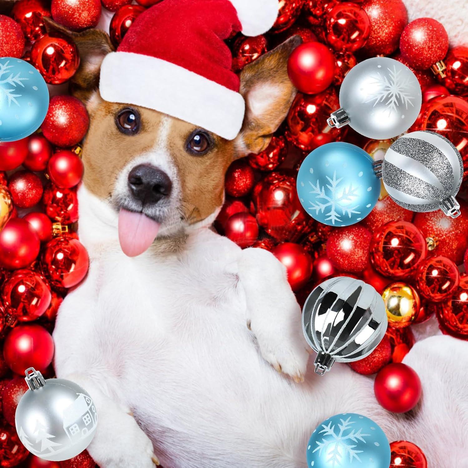 Christmas Tree Baubles, Set of 44, 6 Cm and 3 Cm Christmas Tree Baubles, Christmas Tree Decorations, Christmas Baubles, Blue Silver Tree Baubles for Indoor, Outdoor, Christmas Tree Decoration image number 2