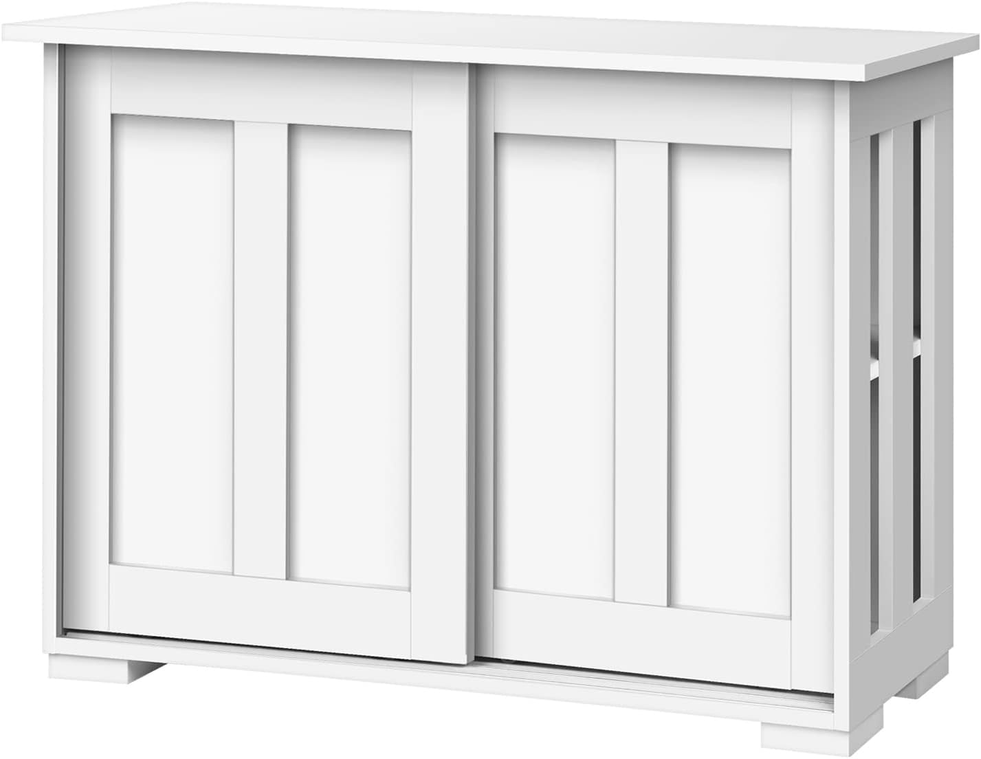 OIKITURE Sideboard Buffet Cabinet with Sliding Door - Stackable Cupboard with Storage, Open Side Panel, Low Console Table for Kitchen Living Room Dining Room, White image number 4