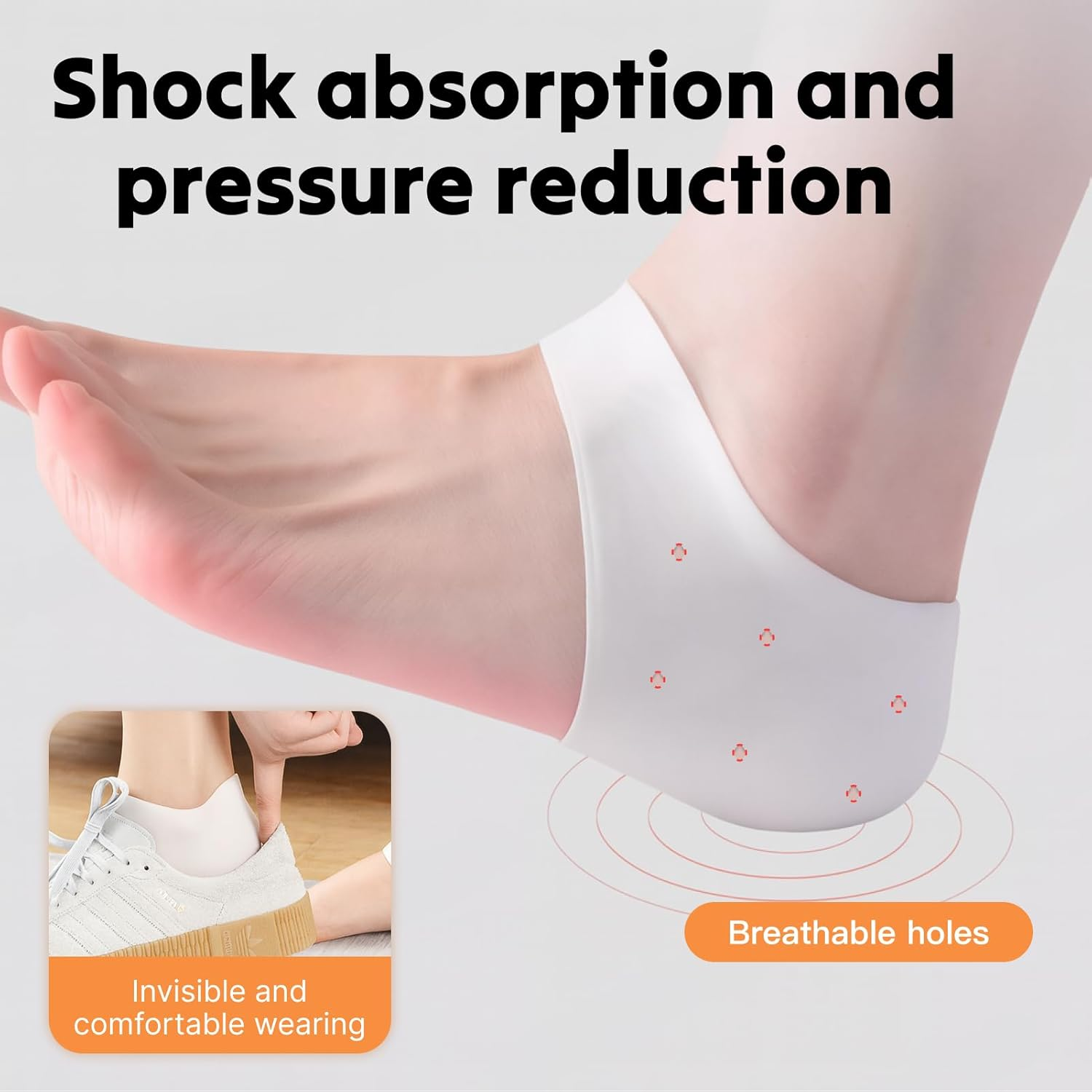 Gel Heel Protectors (2 Pairs), Silicone Gel Inserts for Men and Women, Moisturizing Relief for Blisters, Cracked Feet, Plantar Fasciitis, and Heel Spurs, Soft Cushioning Support for All Arch Types image number 1