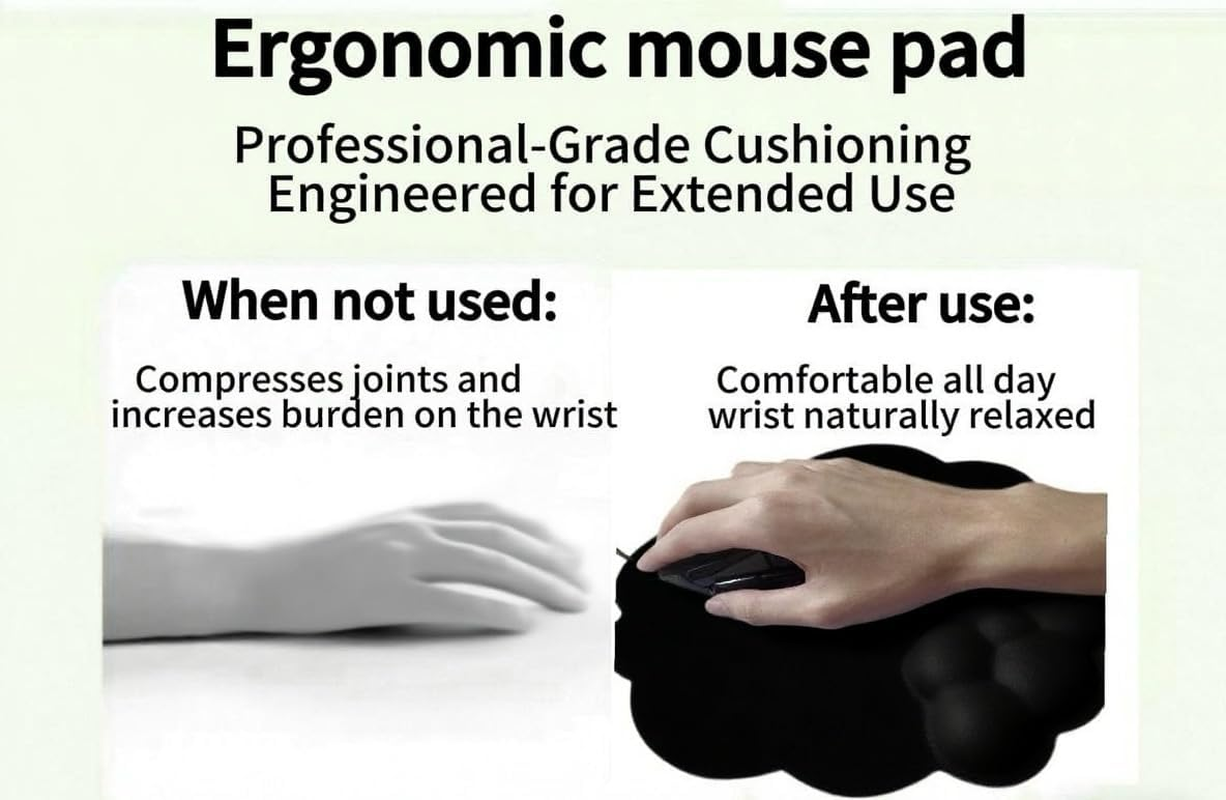 Levieny Cloud Keyboard Wrist Rest 3-Pc Set W/Mouse Pad & Cup Mat - 2025'S Evo Honeycomb Base - Ergo Non-Slip Purple Cushion for Pc/Gaming/Office（Black） - Black image number 3