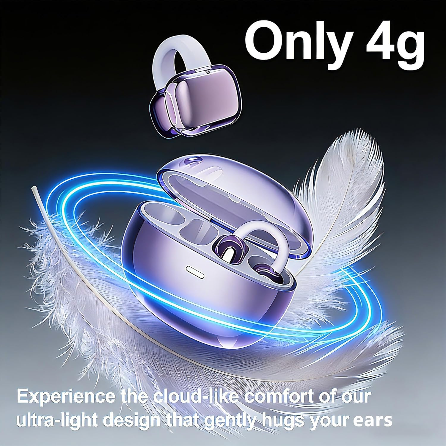 Wireless Open-Ear Earbuds - ENC Noise Cancellation & IPX5. Ergonomic 50H Battery, Design for Small Ears & Glasses (Purple Taro) image number 3