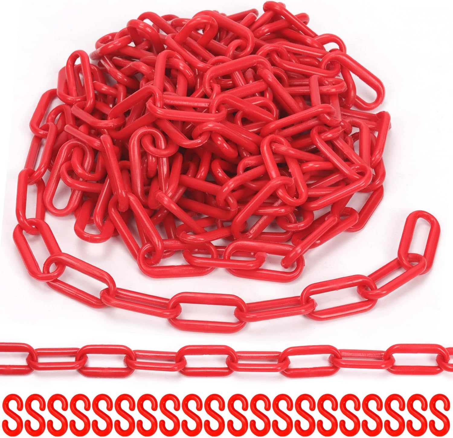 21Pcs Red and White Plastic Chain Links with Connector Hooks Plastic Chain Barrier Safety Barrier Chain for Crowd Control Construction Sites Parking Space Management