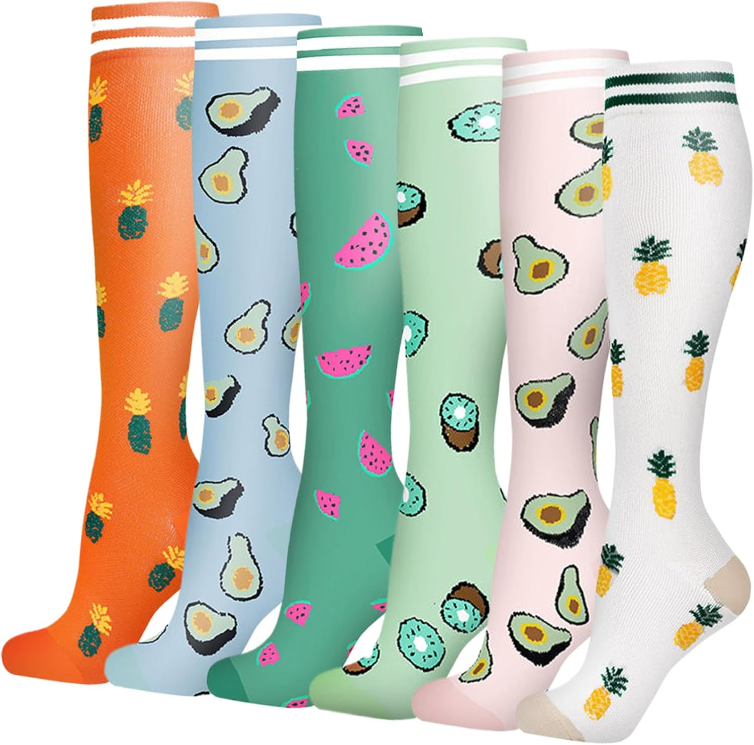 Dress Cici Compression Socks for Women, Heart, Dot, Striped, Floral, Animal, Ribbon, Tree, Geometric, Fruit, Food, Gradual, Knee High Compression Stockings Sock (6 Pairs) image number 6