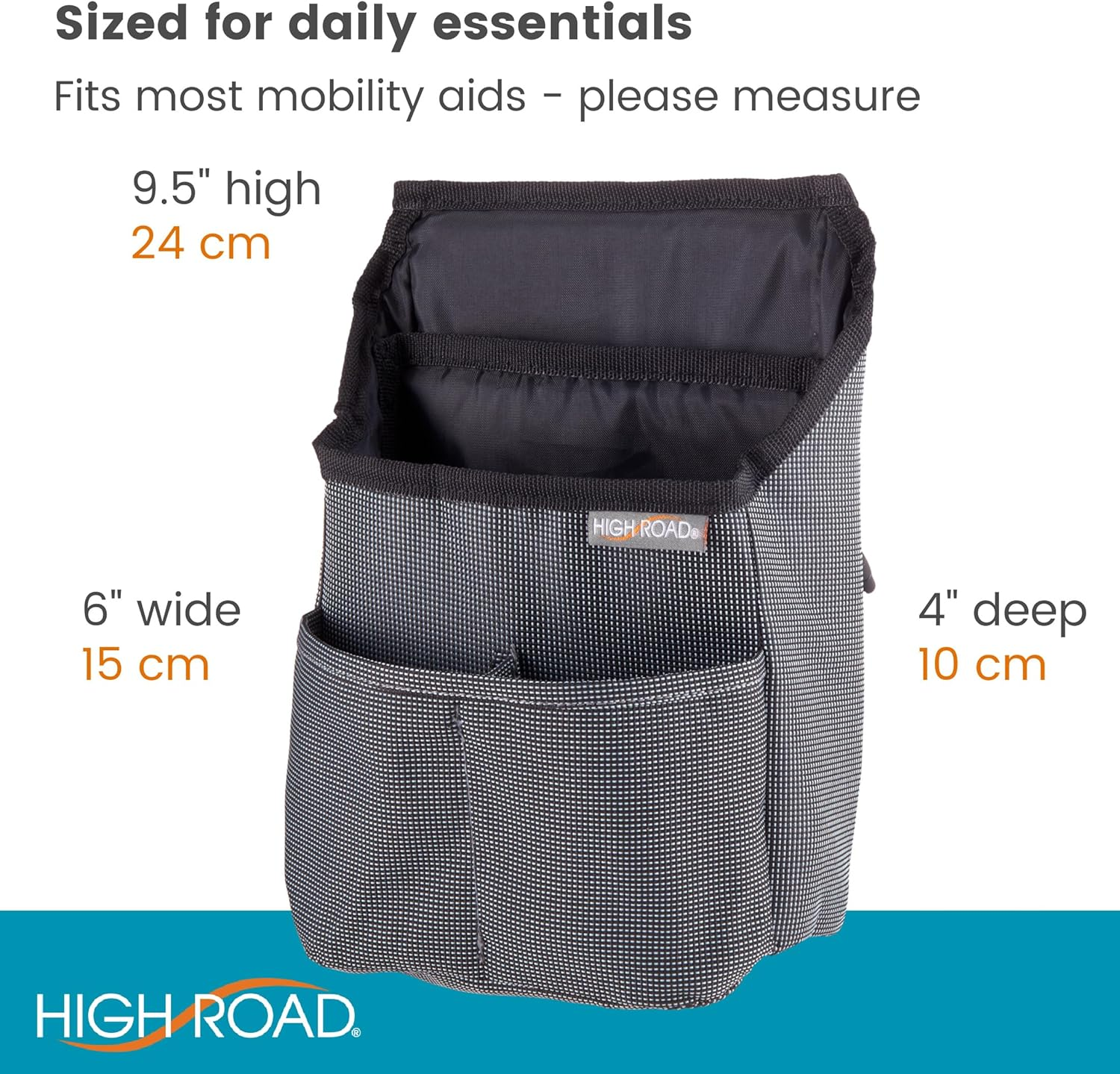 High Road Mobility Scooter Organizer, Compact Walker Bag and Wheelchair Side Bag with Easy Access Pockets for Adult Daily Living Needs (Gray Check) image number 5