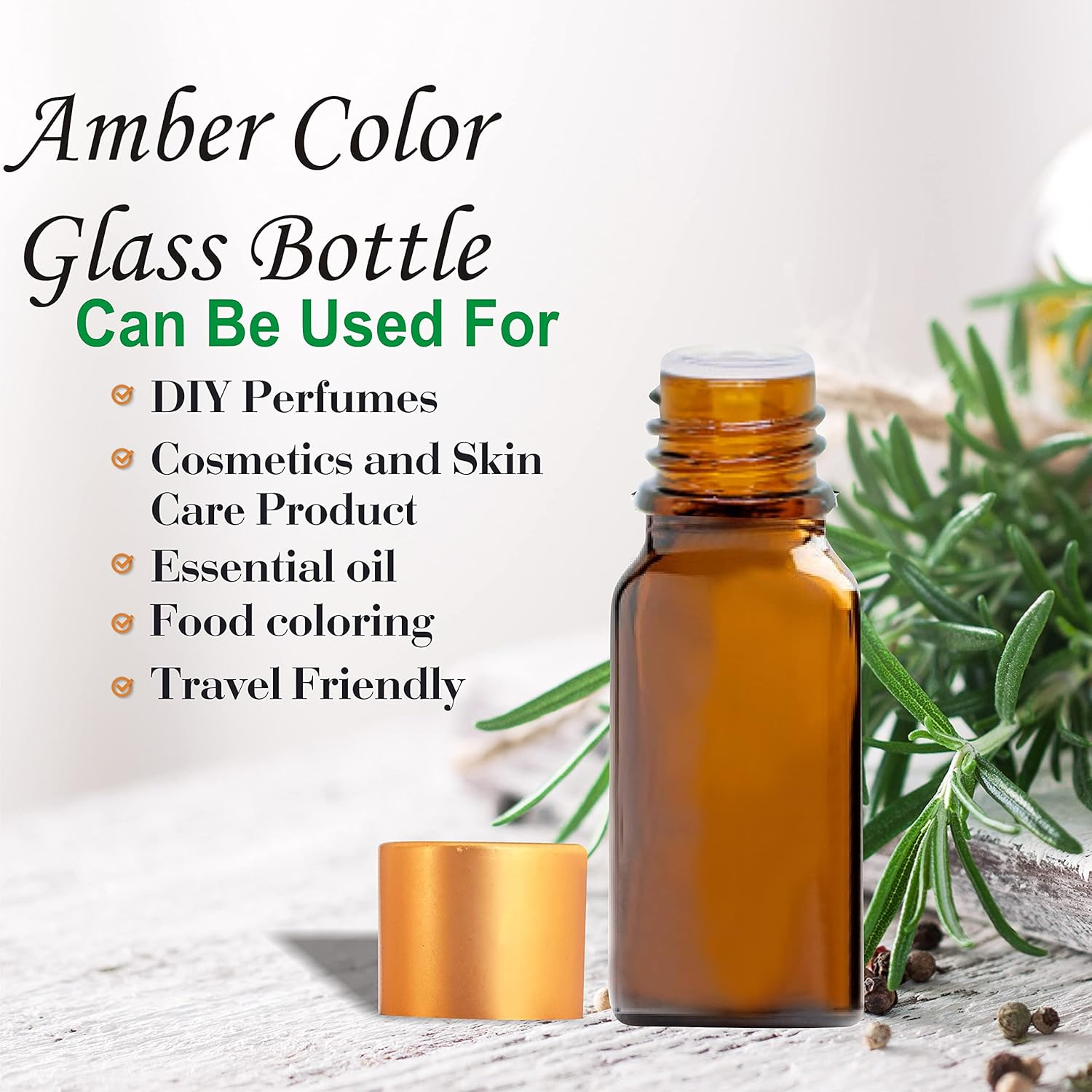 Zenvista 10Ml Amber Color Glass Bottle with Gold Color Cap, Multi Purpose - (Pack of 5) image number 5