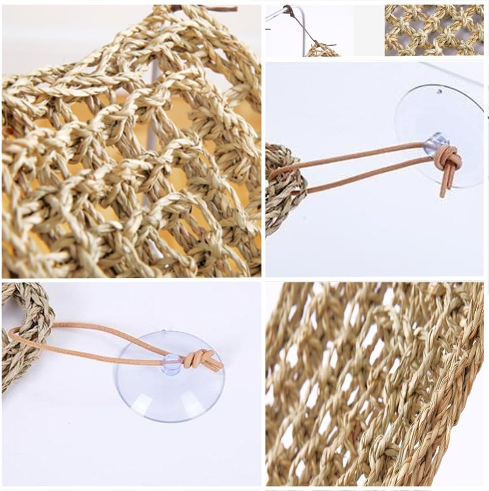 Seagrass Mat Hermit Crab Climbing Toy,Granmagazz Hermit Crab Climbing Toys, Lizard Hammock with Suction Cup, Natural Seagrass Woven Net, Accessories for Small Reptiles image number 2