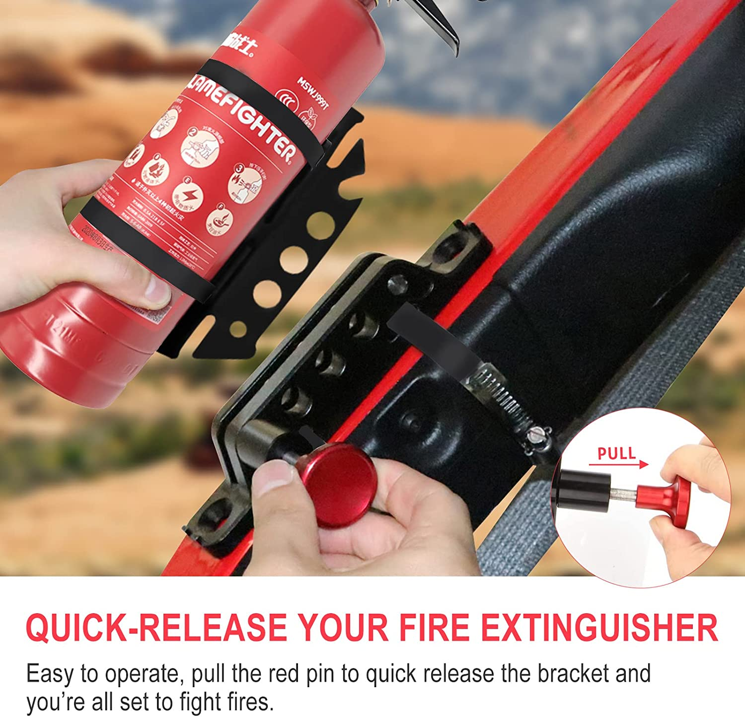 Samman Fire Extinguisher Mount Bracket, Aluminum UTV Quick Release Fire Extinguisher Holder Compatible with Jeep Wrangler JK Polaris Ranger Cam-Am X3 image number 4