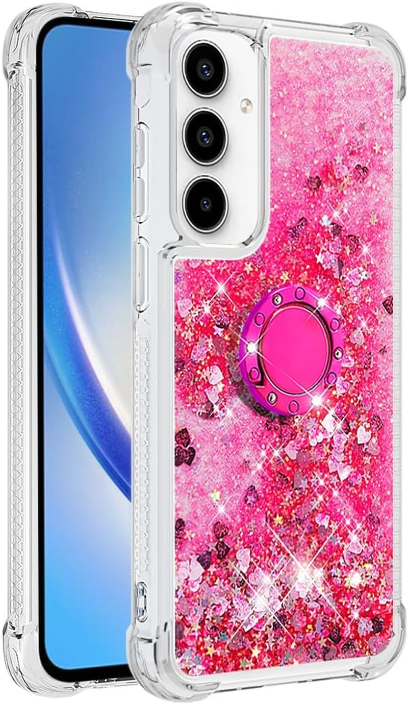 QIWEIQING Case for Samsung Galaxy A55 5G Protective Case with Liquid Glitter, Mobile Phone Case with Glitter Liquid, TPU Silicone with Ring Stand Protective Case for Samsung A55 5G. Blue YBH