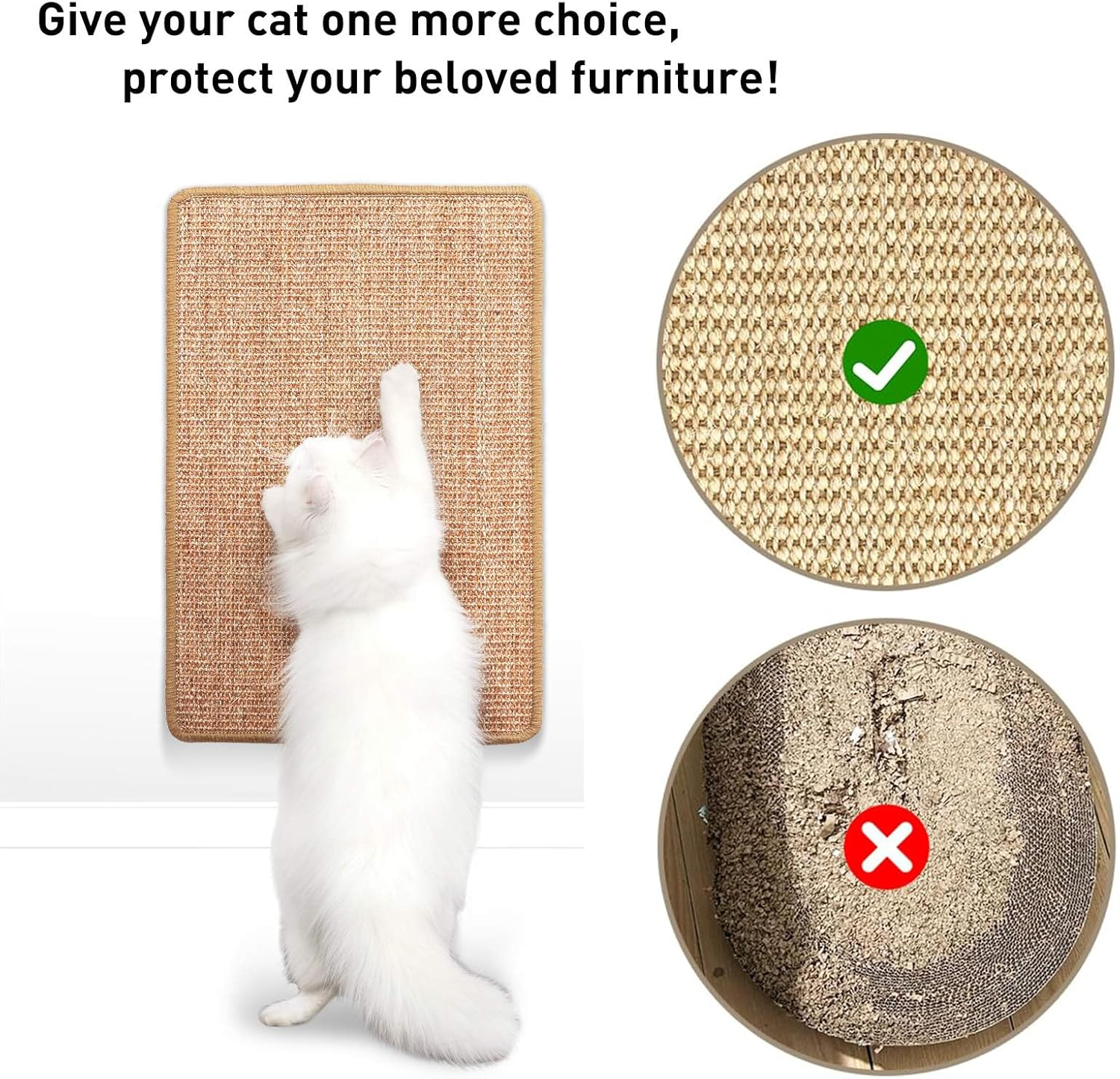 Cat Scratcher Mat, 40 * 60Cm Natural Sisal Cat Scratch Mats, Horizontal Cat Floor Scratching Pad Rug with Sticky Velcro Tapes, Protect Couch and Carpets image number 4