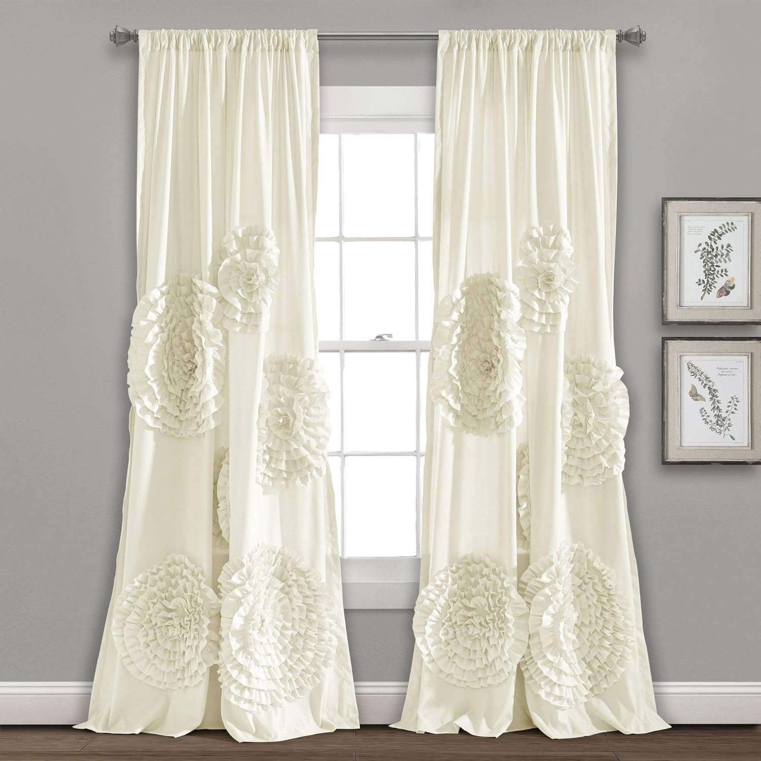 Lush Decor Serena Light Filtering Window Curtain Panel, Single, 54" W X 95" L, White - Drapes - Floral Curtains for Bedroom - Cute Curtains - Coquette Decor