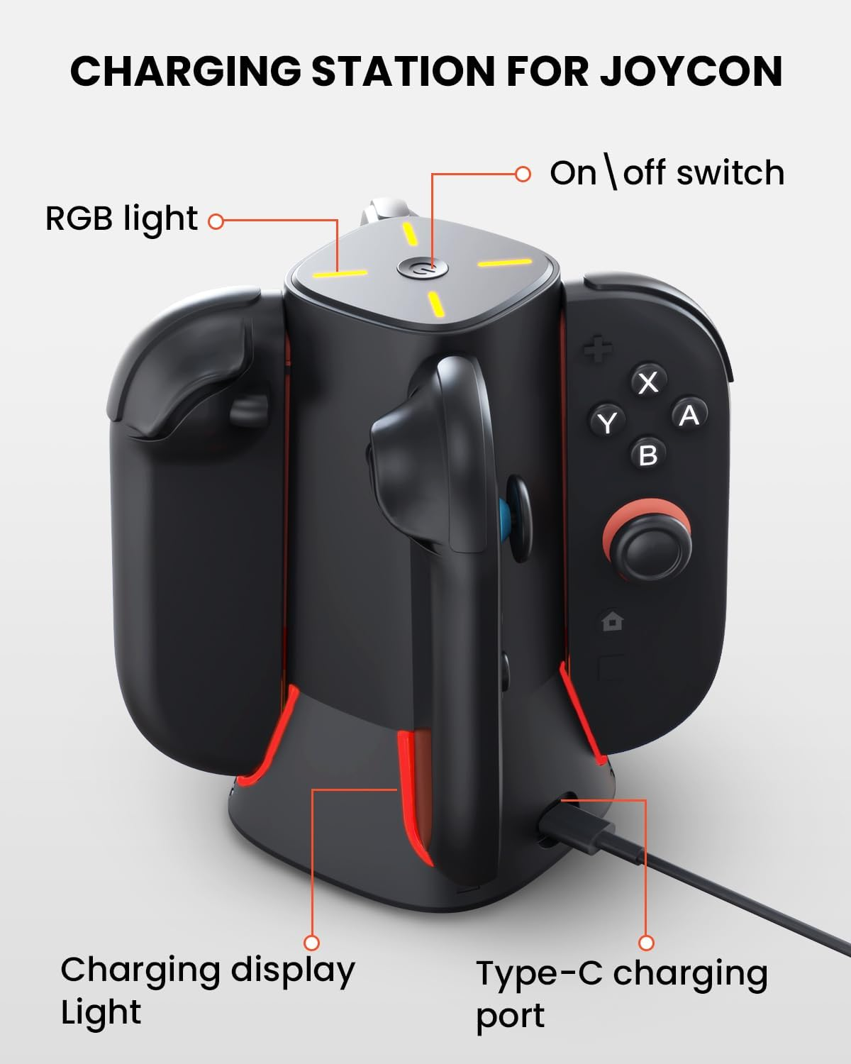 GEEKERA Charging Dock for Nintendo Switch 2 Joy Con, [4-In-1 Simultaneous Charging] [RGB Lights] Magnetic Controller Charger Station with Overcharge/Heat Protection, Include 3.3FT USB-C Cable image number 2