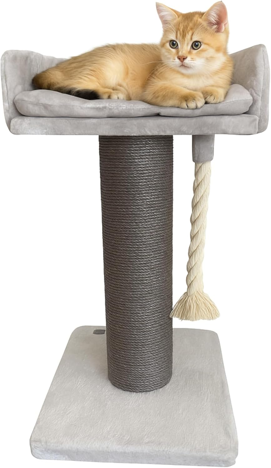 Cattitude Cat Scratch Post Lounger Grey, 98Cm Height - Sisal Post, Cat Tower, Cat Scratcher with Rope, Soft Plush Material, Small Animal Bed image number 3