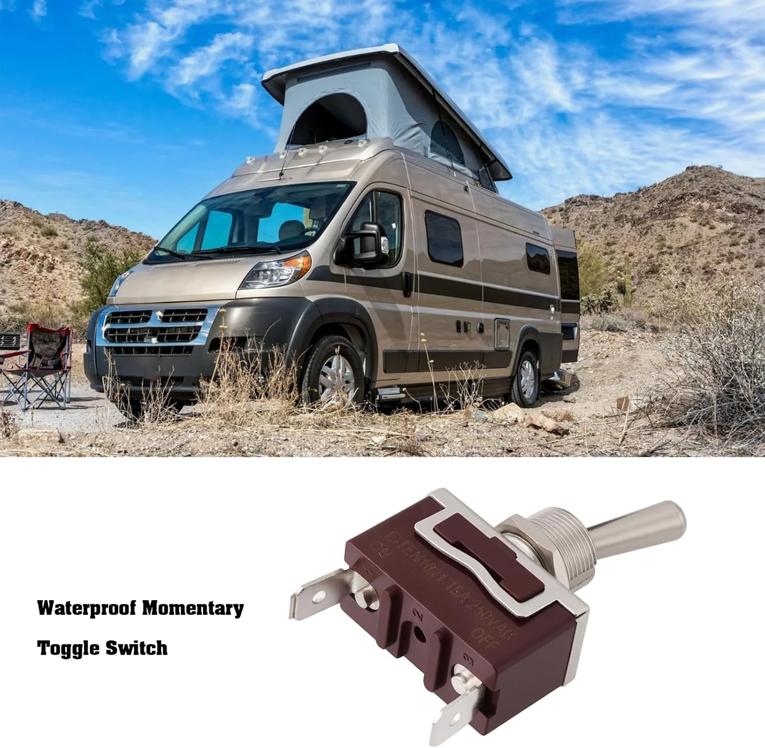 1Set SPST Waterproof Momentary Toggle Switch, (On)-Off-(On) 12V 30A with On/Off Mounting Panel 2 Pin Wired