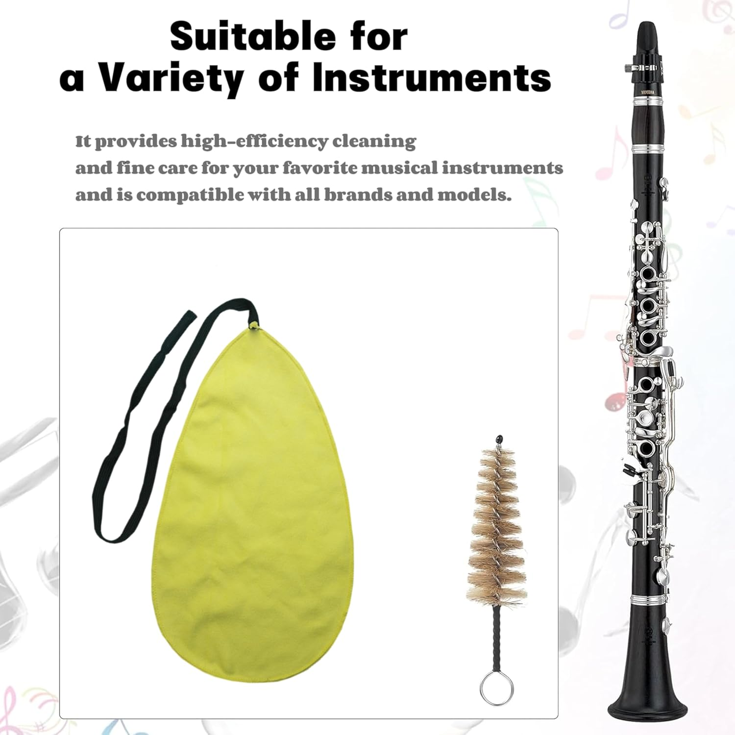 Musical Instrument Cleaning Kit,Instrument Cleaning Swab and Brush,Clarinet Cleaning Cloth with String,Clarinet Care Kit for inside Tube Clarinet Piccolo Flute Sax Saxophone image number 2