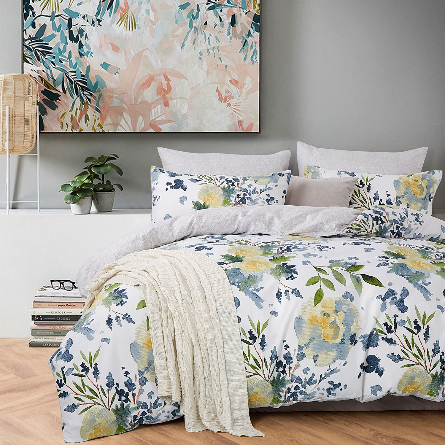 Luxton Leaf Floral Quilt Cover Set, Single Size 2Pcs Fenna Yellow Sage Flower Doona Cover Set (Single Size)