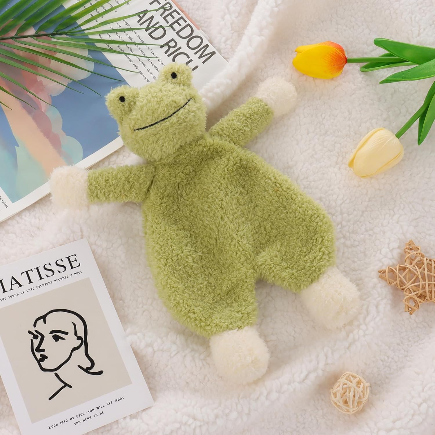 Apricot Lamb Stuffed Animals Security Blanket Green Frog Infant Nursery Character Blanket Luxury Snuggler Plush 10 Inches image number 2