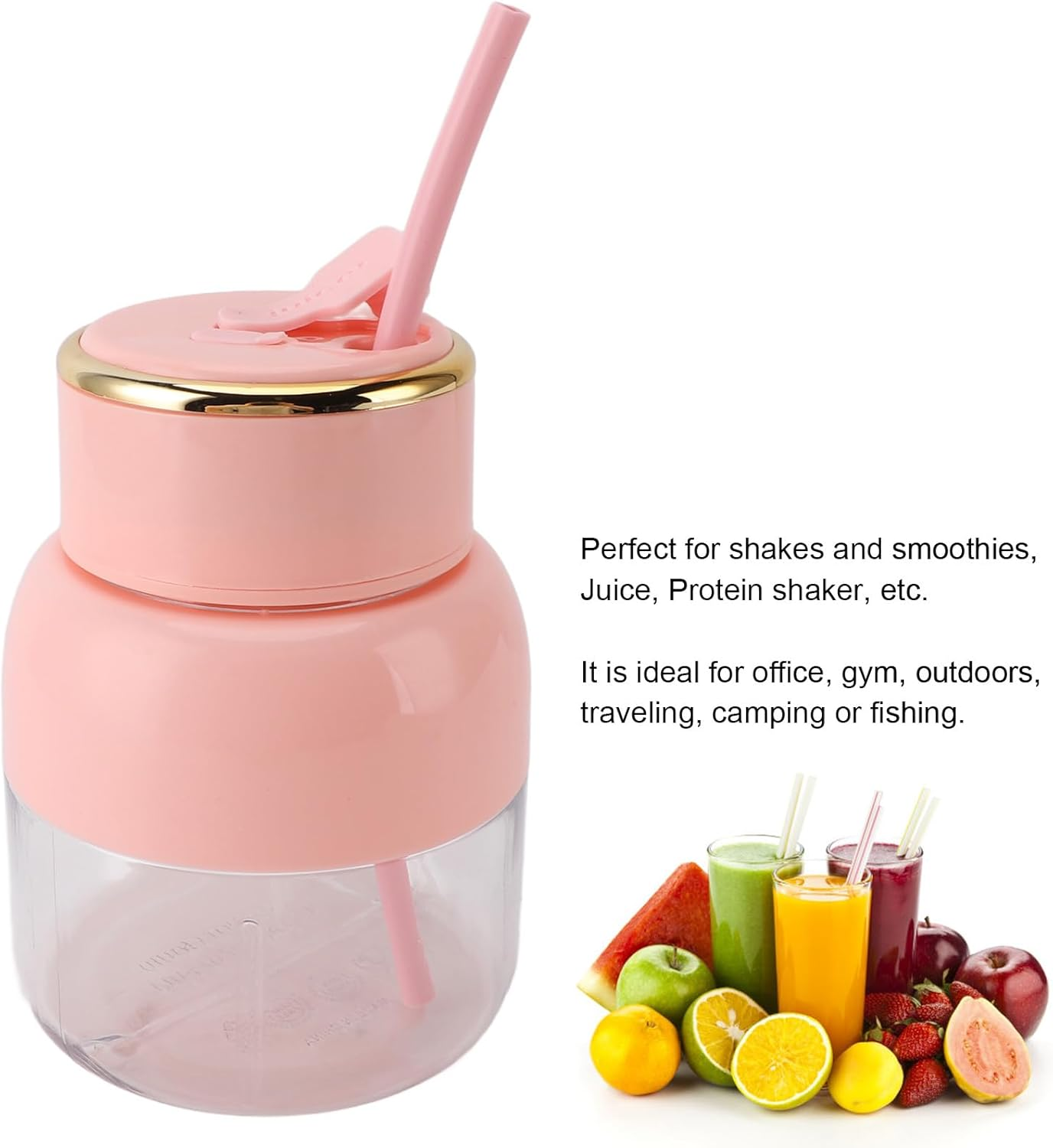 Portable Blender, 800 Ml USB Rechargeable Mixer in Personal Size with Straw, Small Fruit Juice Cup, Mini Blender for on the Go for Sports Travel (Pink) image number 1