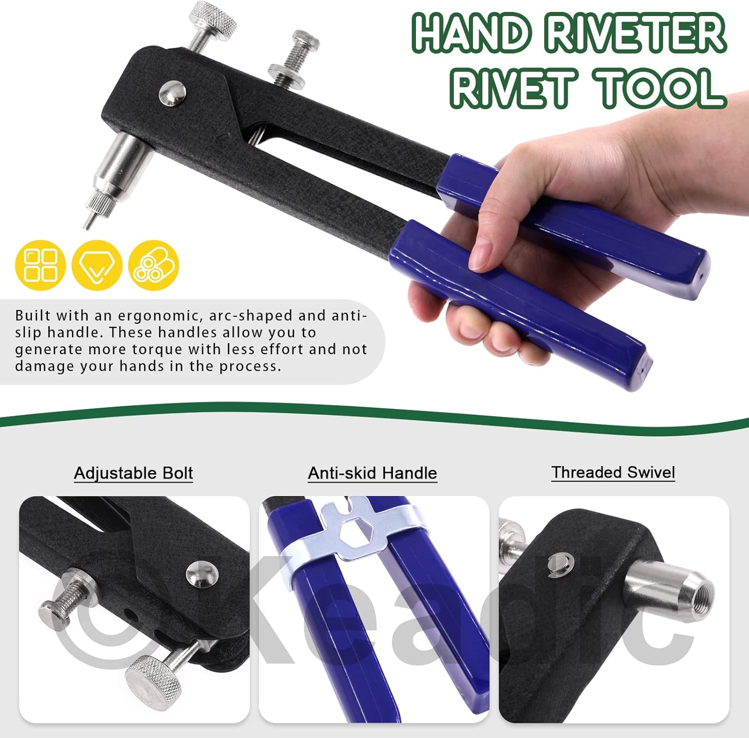 Keadic 156Pcs Heavy Duty Hand Rivet Tool Nut Setter Kit Contains Nutsert Tool with 5Pc Metric Interchangeable Mandrels and 100Pcs M3/M4/M5/M6/M8 Threaded Rivnuts for Automotive Furniture image number 1