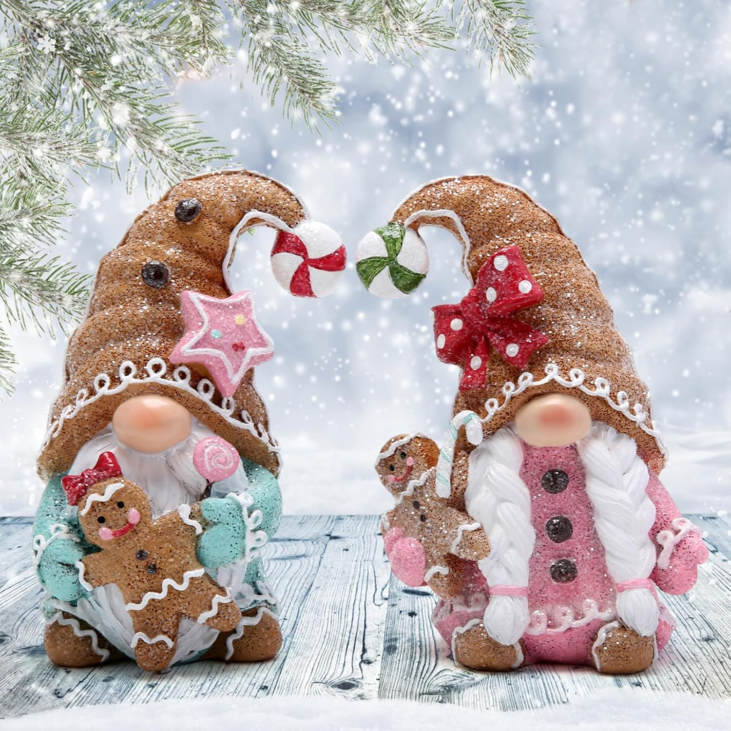 Hodao 2 PCS Christmas Gingerbread Man Gnomes Decorations Xmas Swedish Tomte Gnomes Figurines Decor Handmade Gingerbread Man Elves for Xmas Gift - Christmas Party Home Decor (Multicolor)