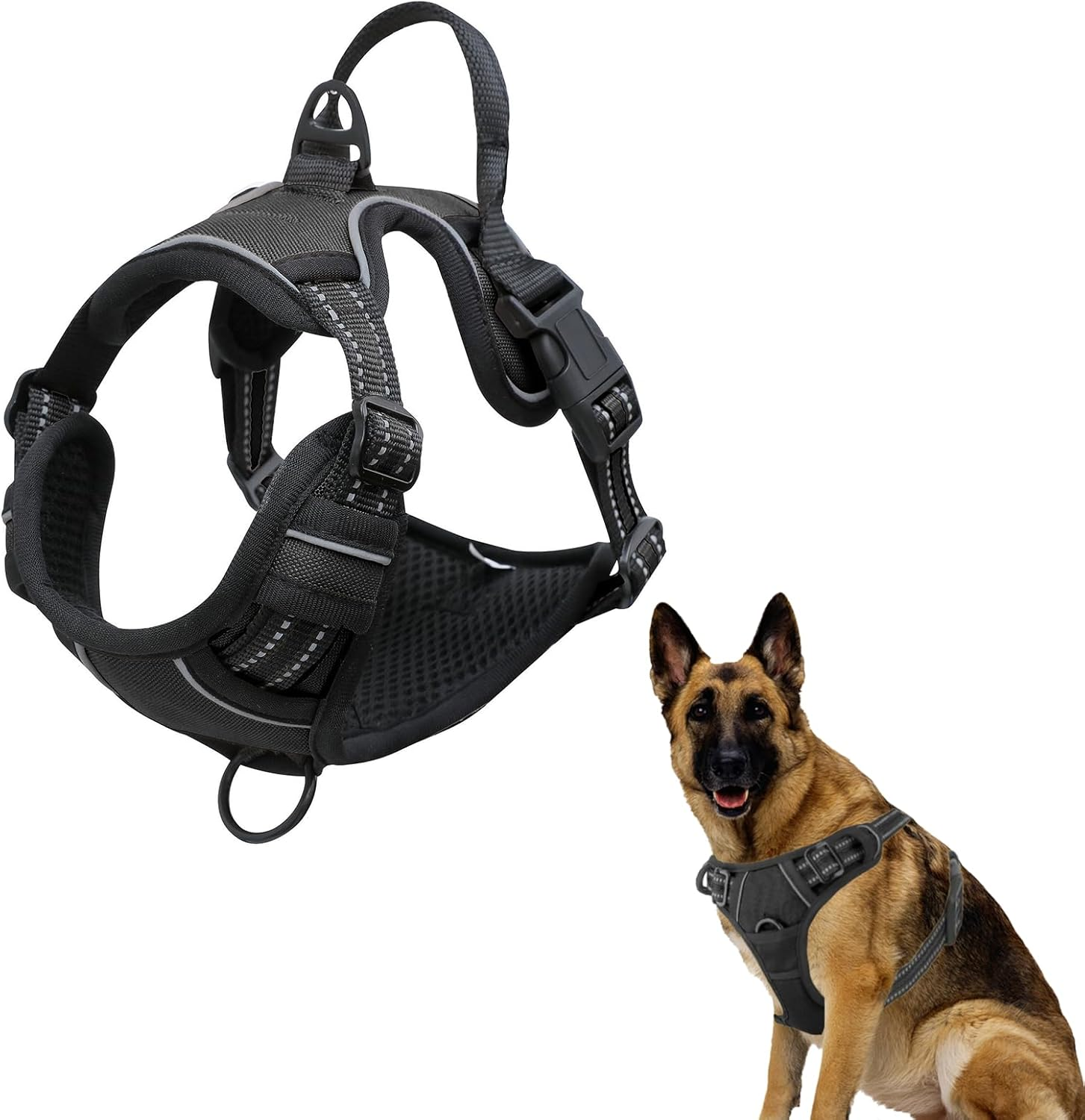 Reflective No-Choke Harness Reflective Adjustable Dog Harness Adjustable Soft Padded Pet Vest Harness Easy Control Dog Harness Big Dog Harness No Pull Dog Harness Front Clip Dog Vest Harness image number 4