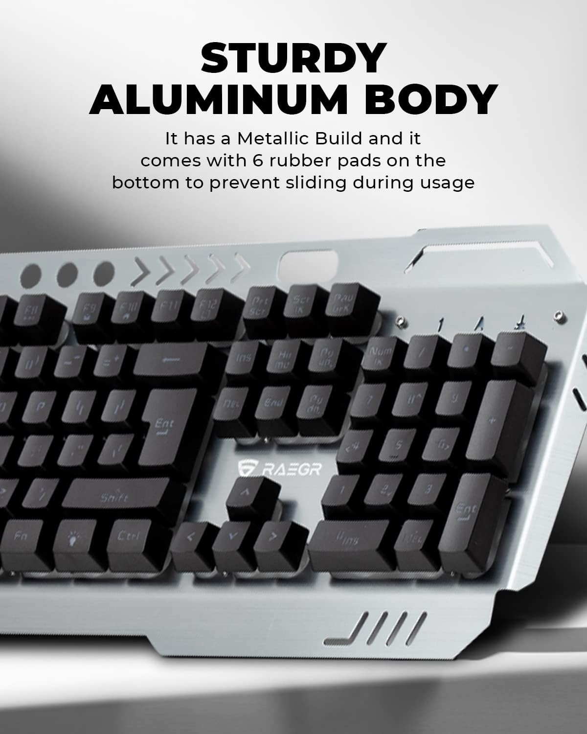 RAEGR Rapidgear X70 Gaming Keyboard & Mouse Set | Made of Aluminium Body | 4 Choices of Adjustable DPI | 3 Rainbow Lighting Modes, Instant Media Access | Gaming Mouse for Pc/Laptop/Mac - RG10359 image number 5