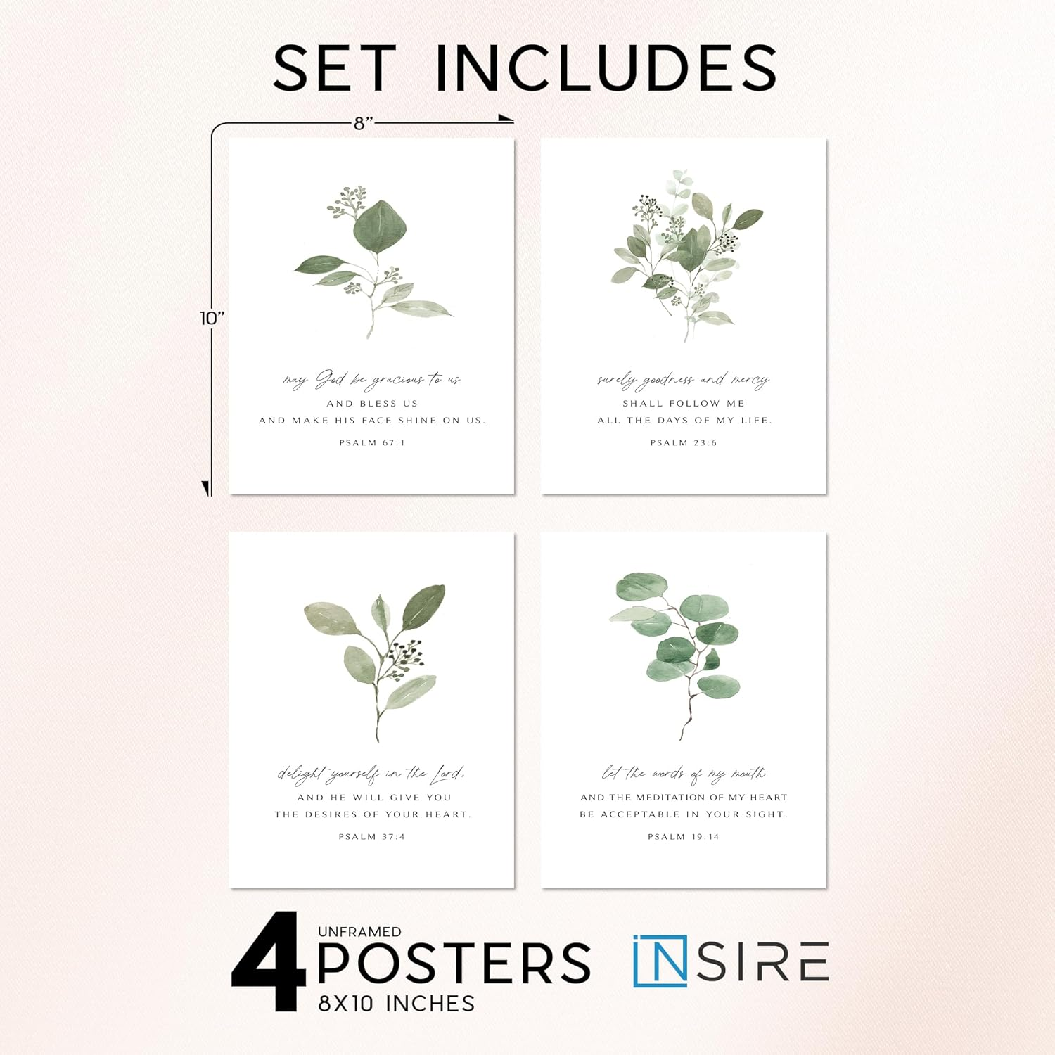 Psalms Scripture Wall Art Christian Wall Art - Bible Verse Wall Art Set of 4 (8X10") Christian Wall Decor - Bible Scripture Wall Art, , Christian Art Bible Verses Wall Decor, Scripture Artwork - Unframed - White image number 4